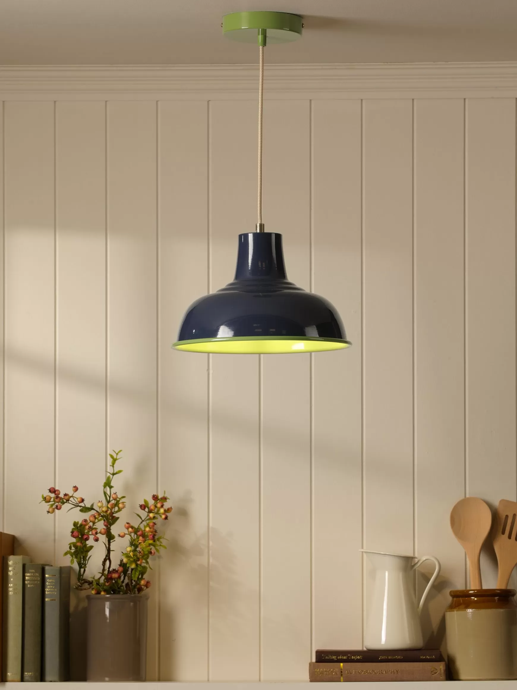 Hatfield Navy & Green Industrial-Style Pendant Light^Joules Discount