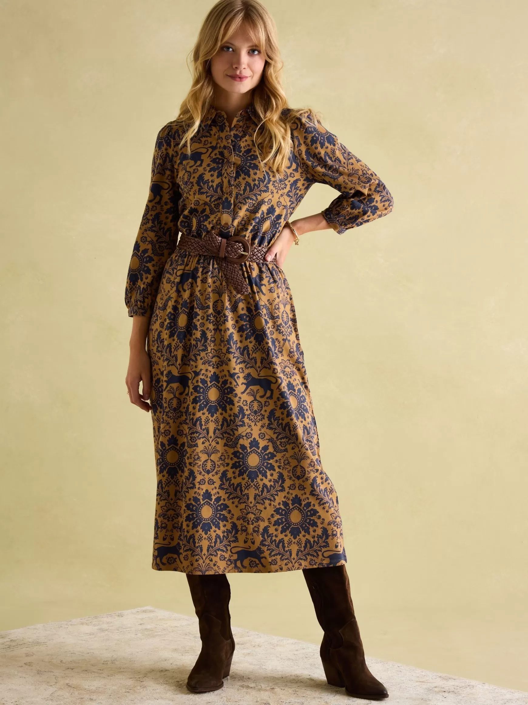 Hazel Brown Floral Jersey Shirt Dress^Joules Store
