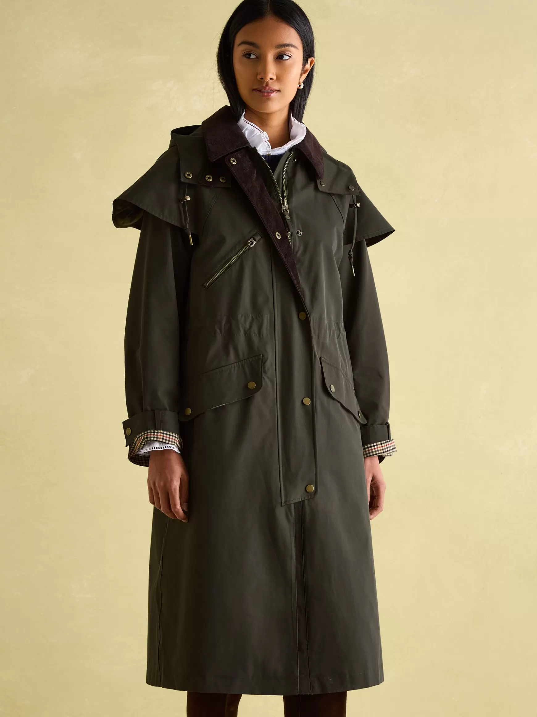 Highbridge Khaki Green Waterproof Longline Coat with Hood^Joules Outlet