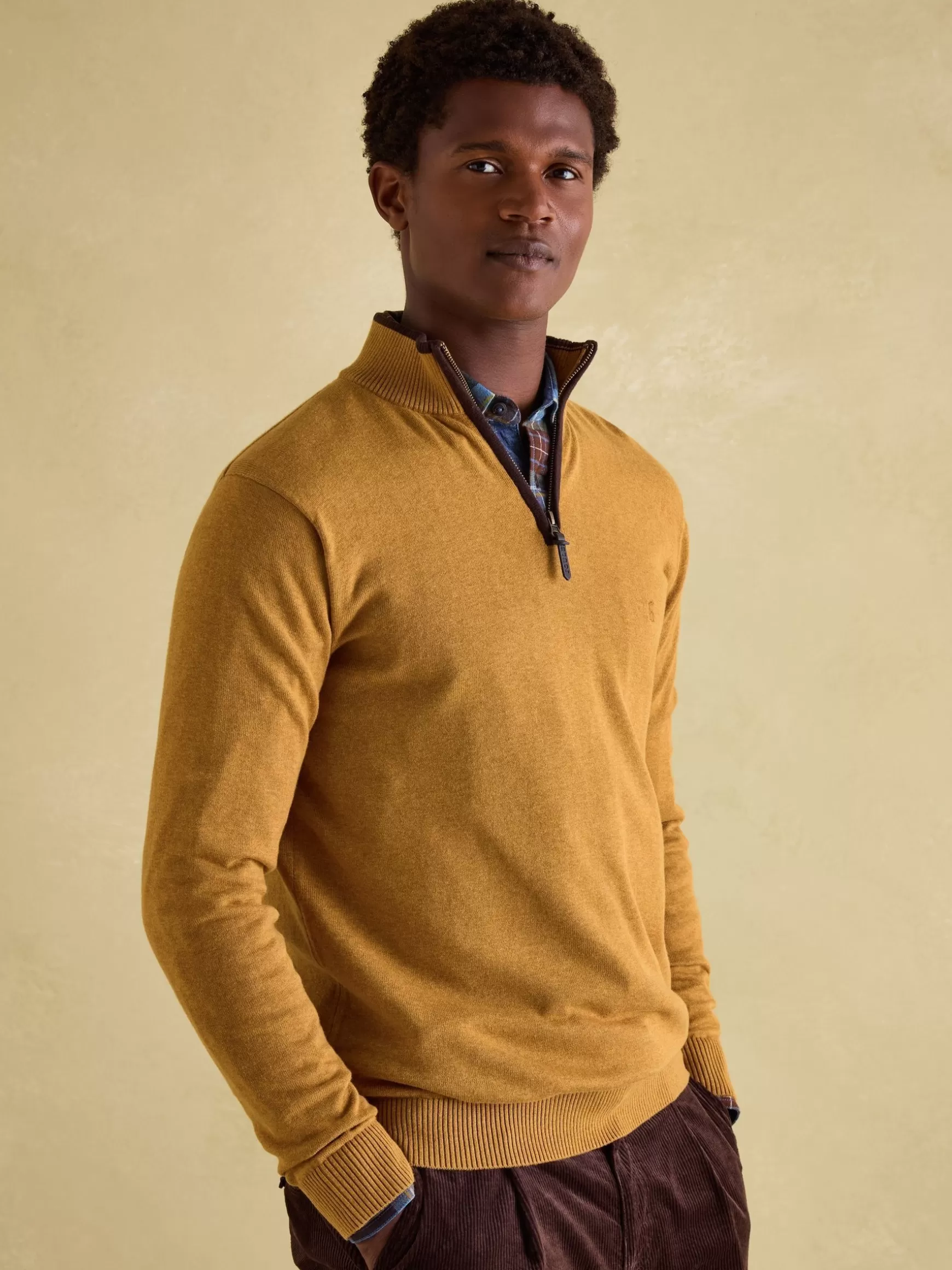 Hillside Dark Yellow Quarter Zip Knit Jumper^Joules Sale