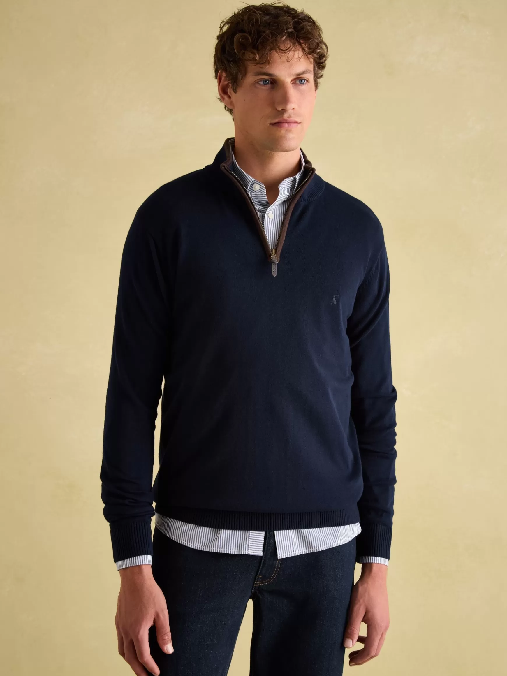 Hillside Navy Blue Quarter Zip Knit Jumper^Joules Flash Sale
