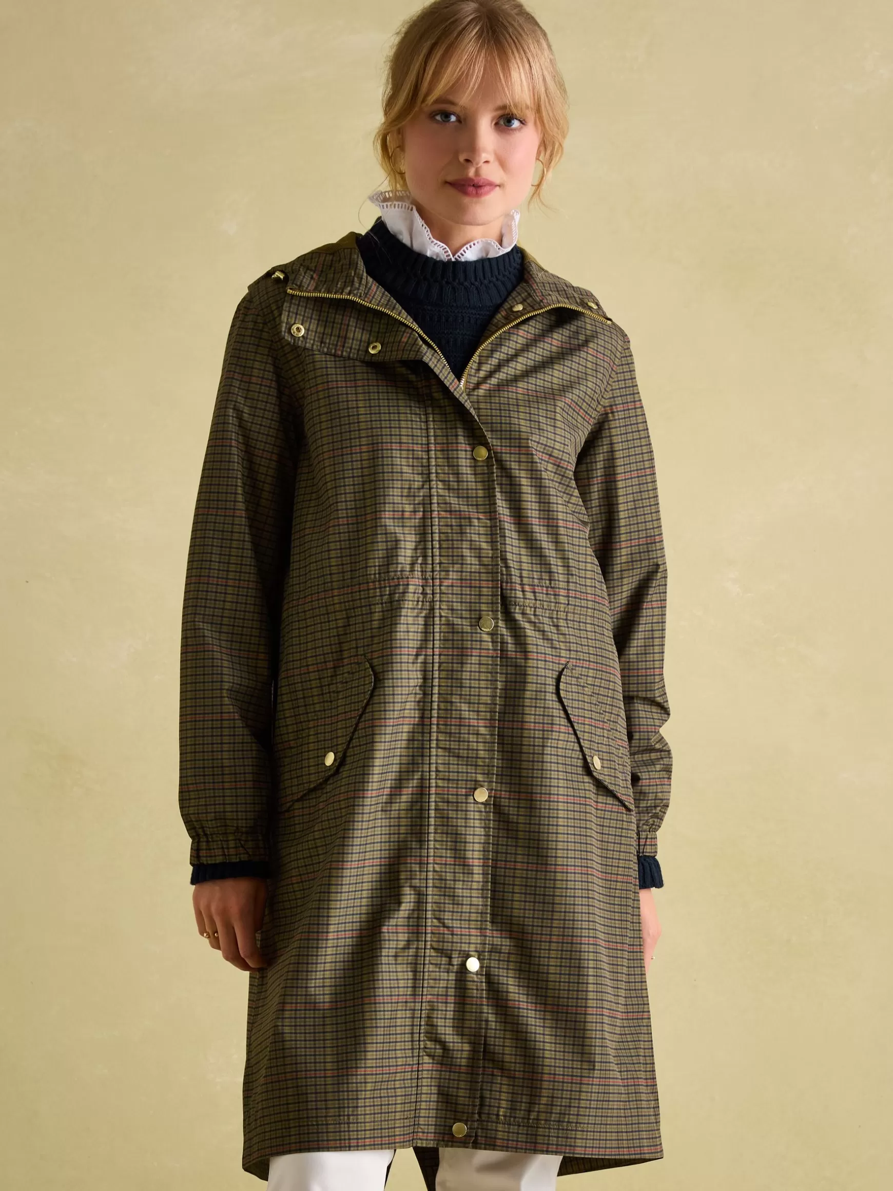Holkham Khaki Green Check Waterproof Packable Raincoat With Hood^Joules Hot