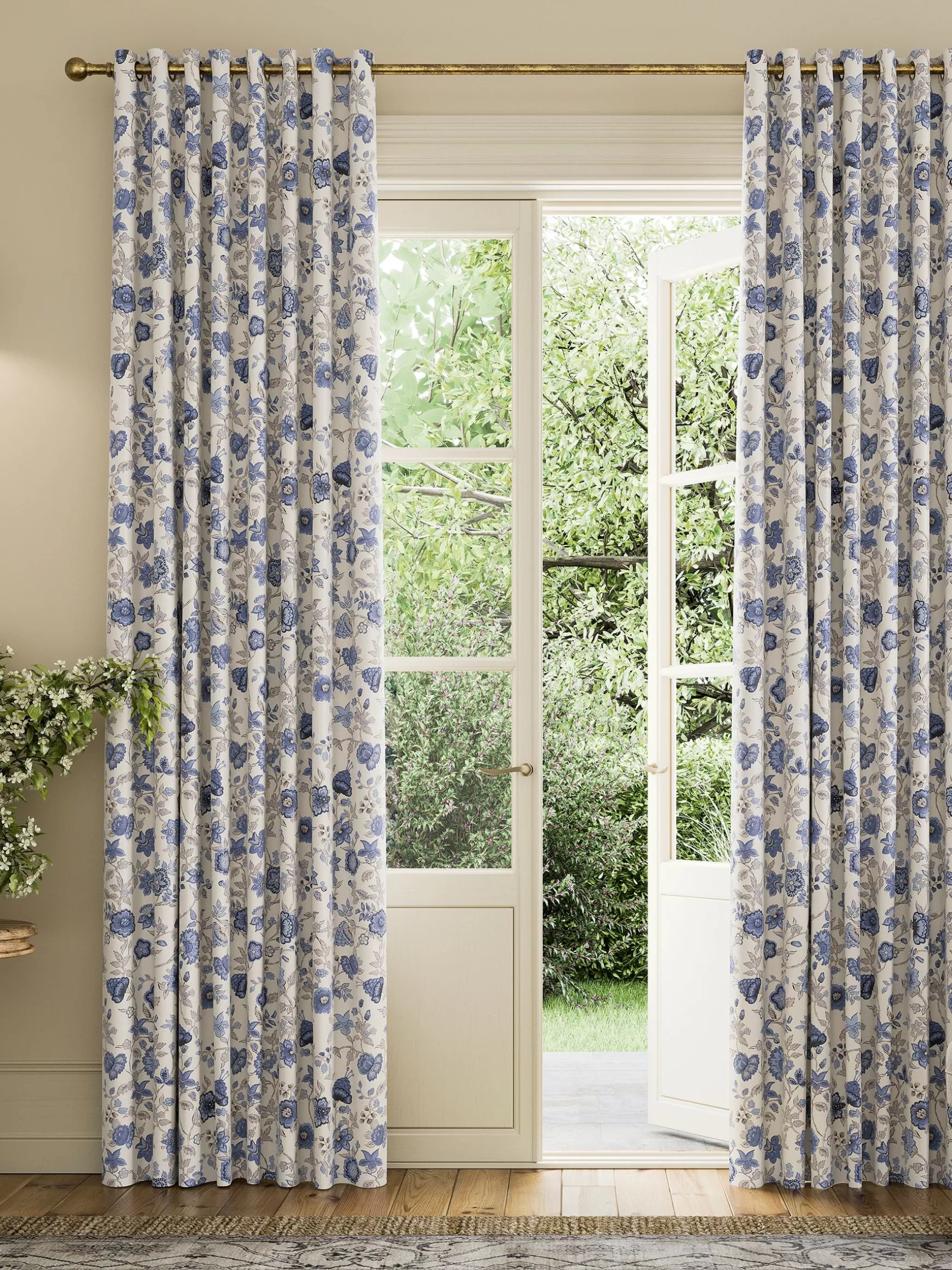 Indienne Floral Set of 2 Blackout Eyelet Curtains^Joules Best