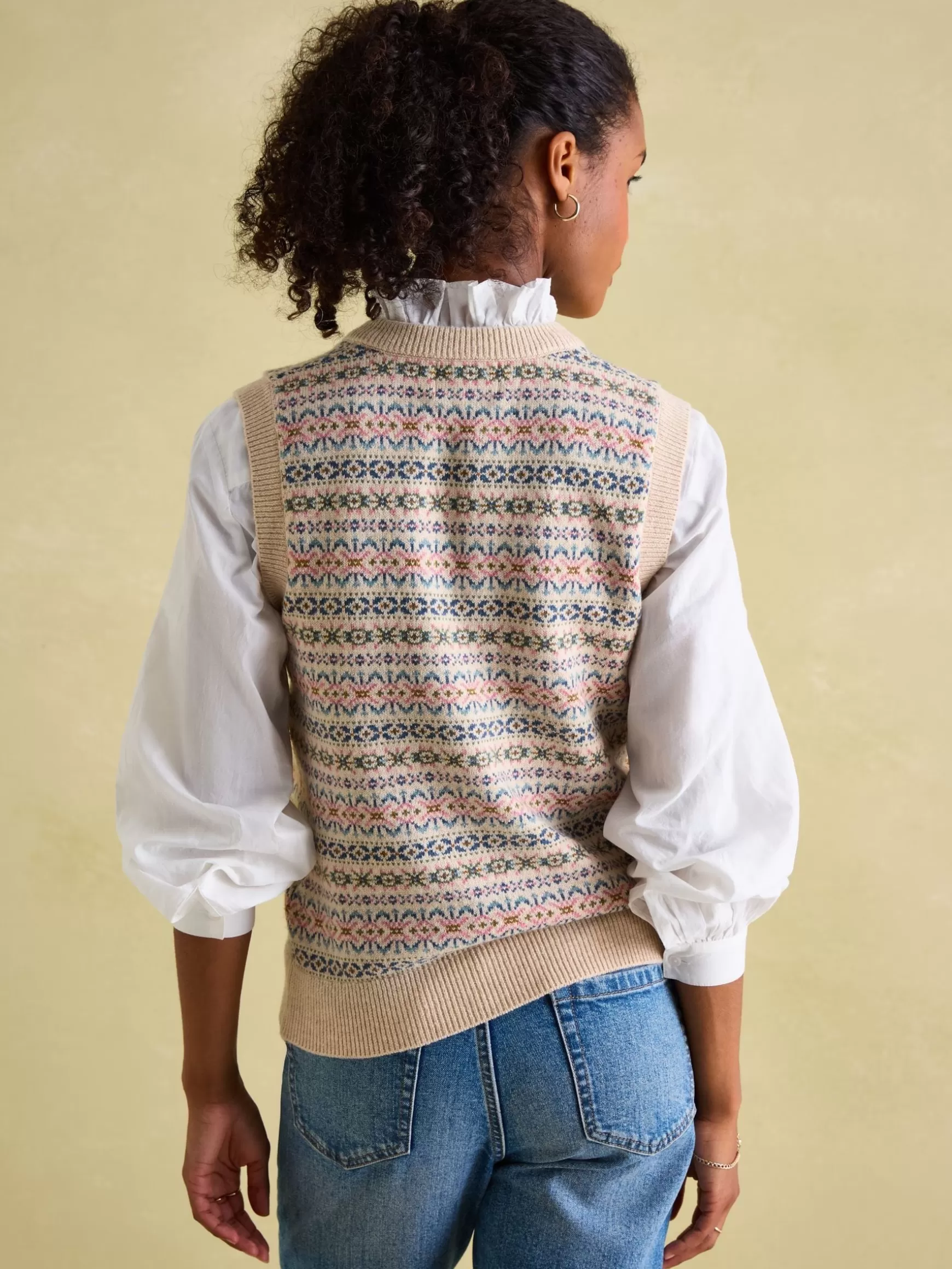 Islay V Neck Fair Isle Knitted Vest^Joules Store