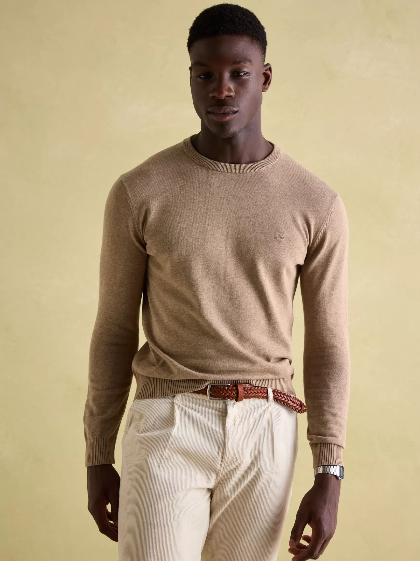 Jarvis Light Brown Crew Neck Knitted Jumper^Joules Discount