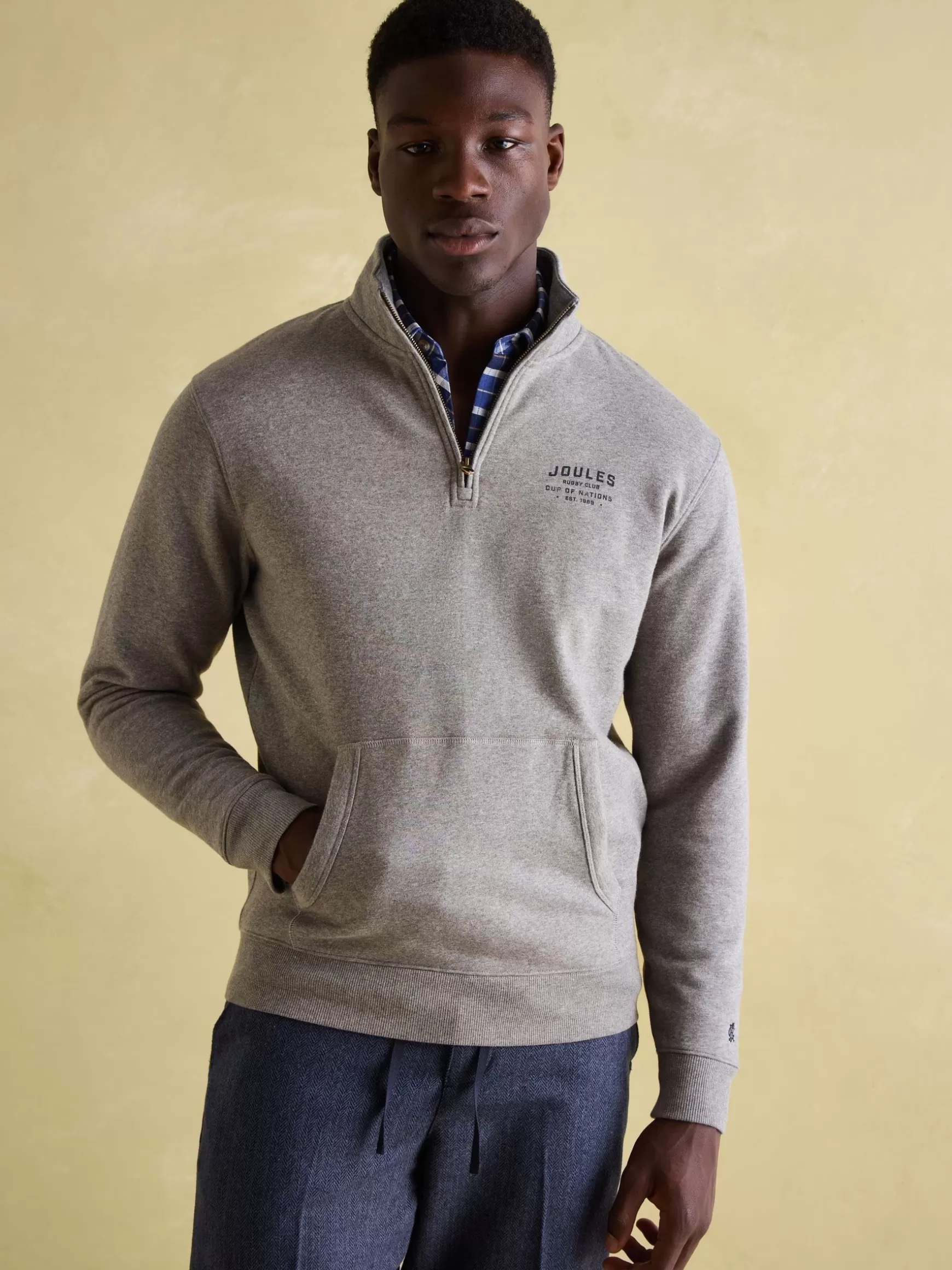 Jenkins Grey Marl Quarter Zip Graphic Sweatshirt^Joules Store