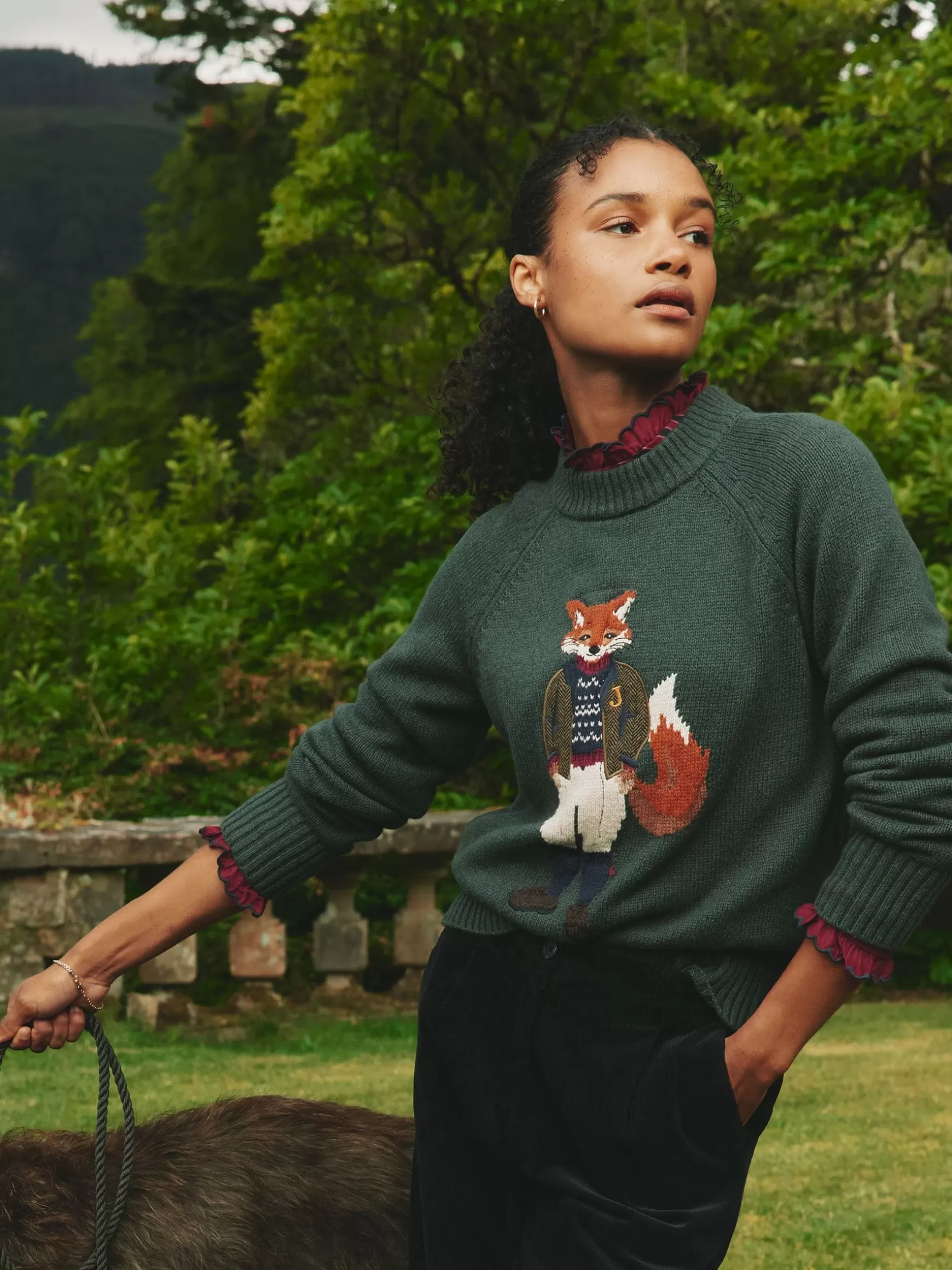 Jonty Dark Green Intarsia Fox Knit Jumper^Joules Cheap