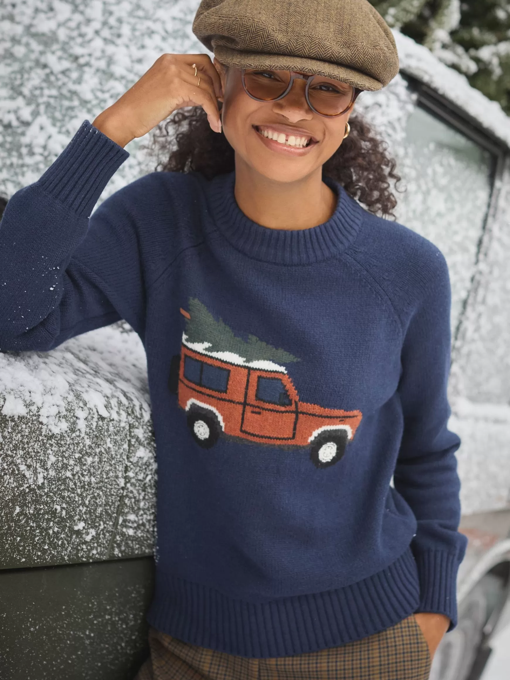 Jonty Navy Blue Intarsia Fox Knit Jumper^Joules Online