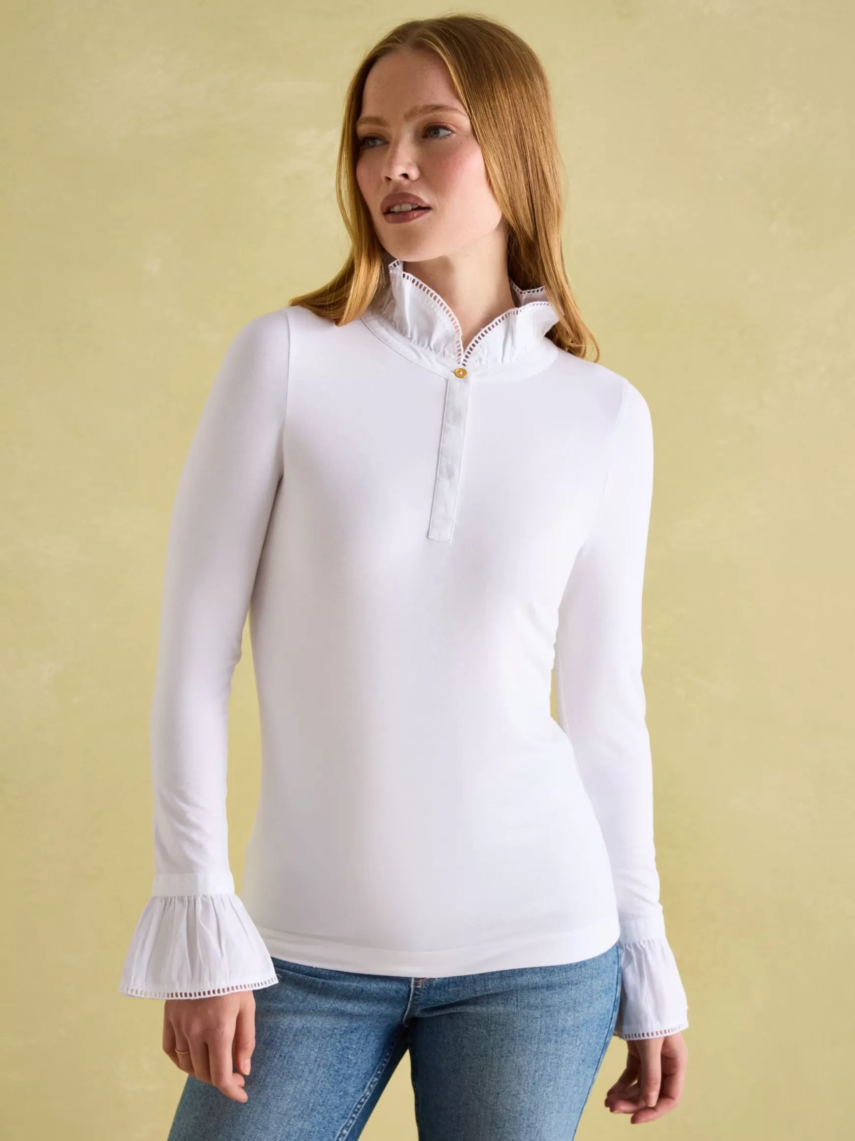 Kate Long Sleeve Frilled Neck Top^Joules Shop