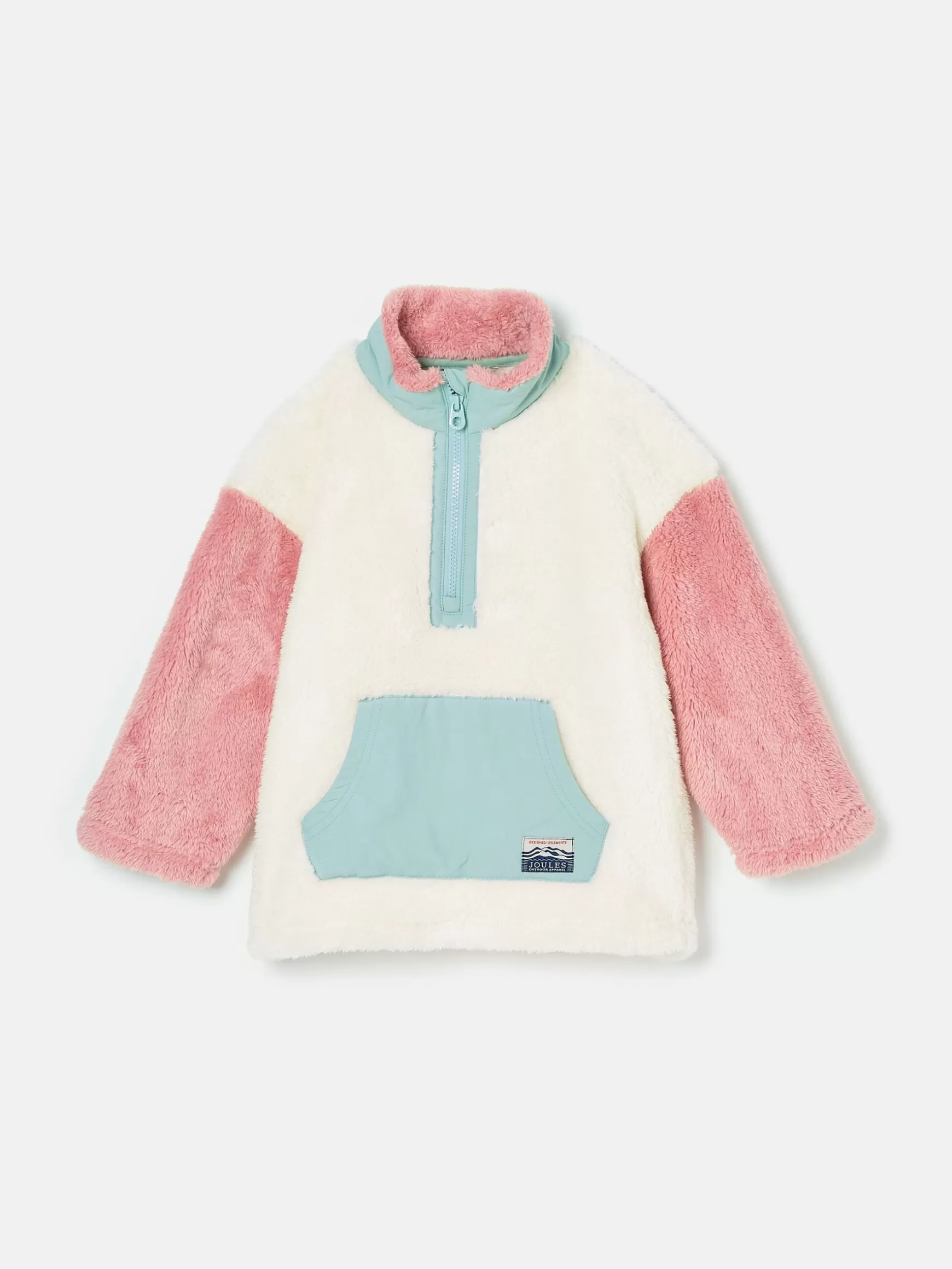 Kids' Always Cosy Cream Colourblock Quarter Zip Borg Fleece^Joules Fashion