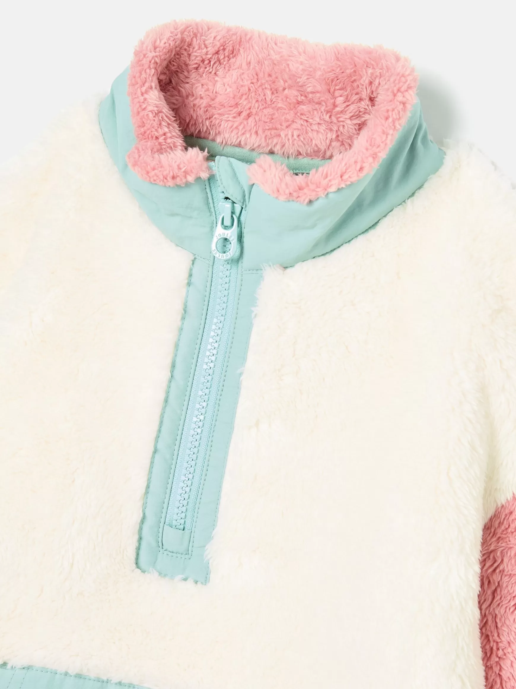 Kids' Always Cosy Cream Colourblock Quarter Zip Borg Fleece^Joules Fashion