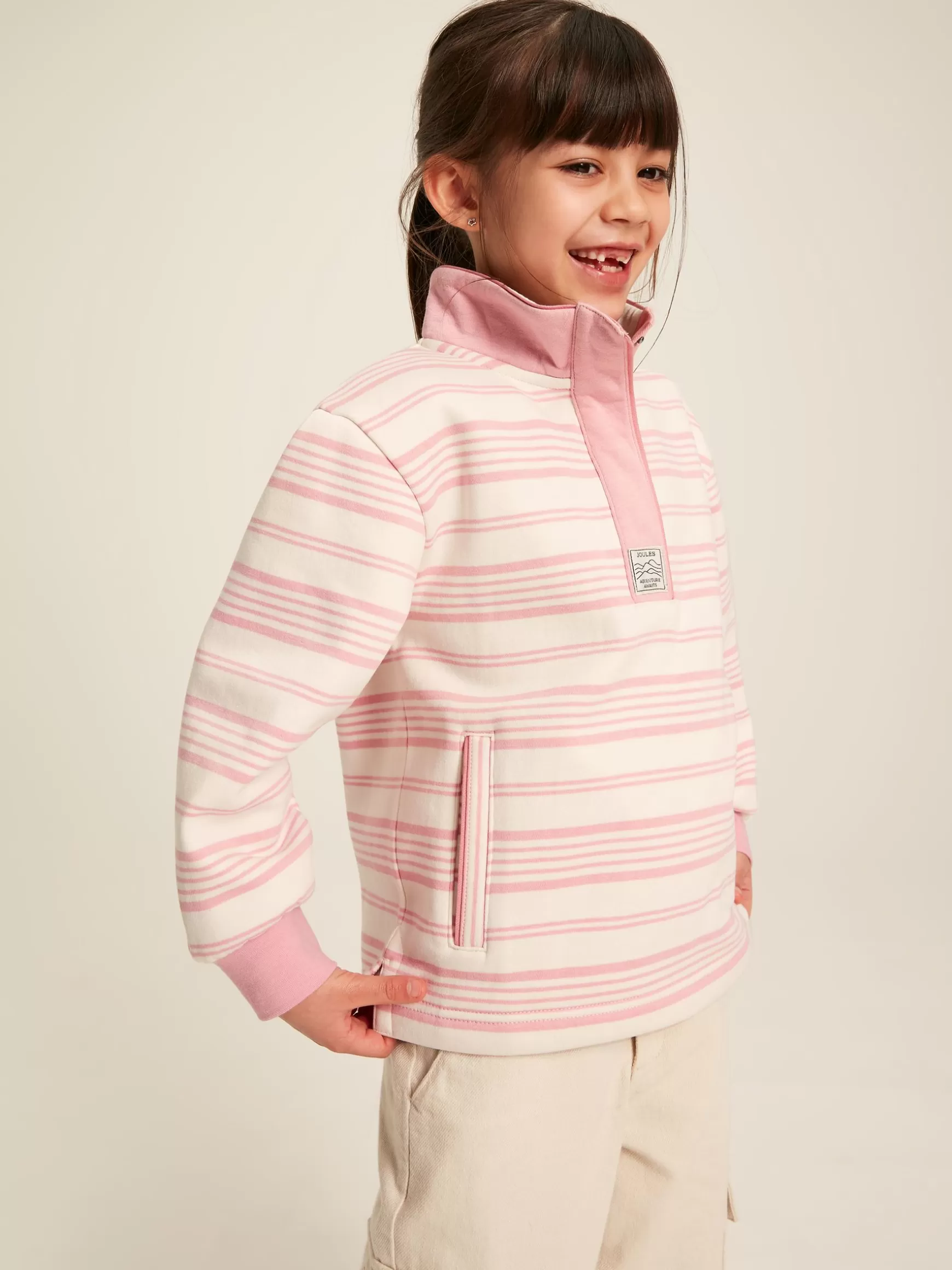 Kids' Burnham Pink Stripe Funnel Neck Sweatshirt^Joules Flash Sale