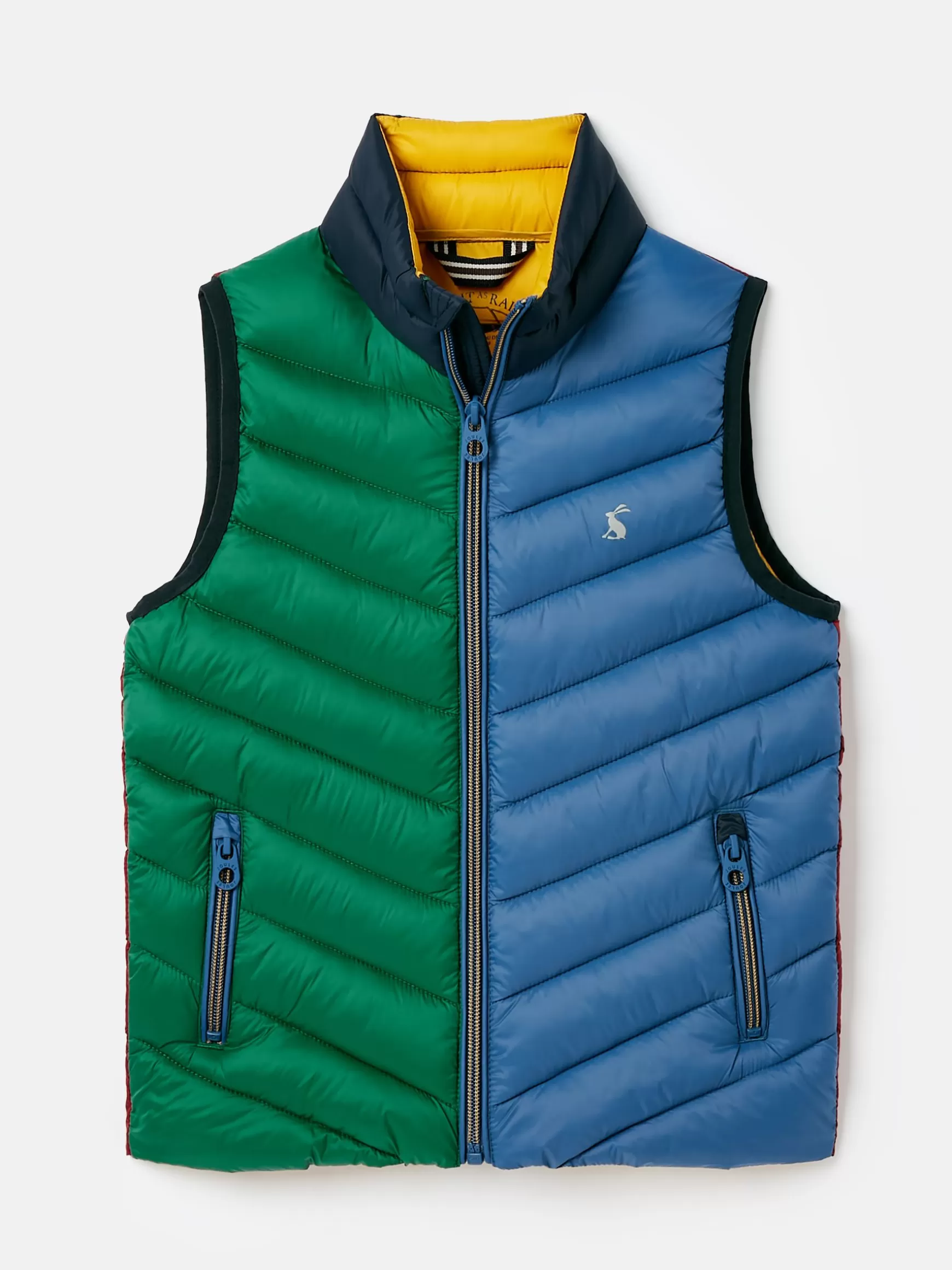 Kids' Crofton Blue & Green Hotchpotch Showerproof Quilted Gilet^Joules Hot