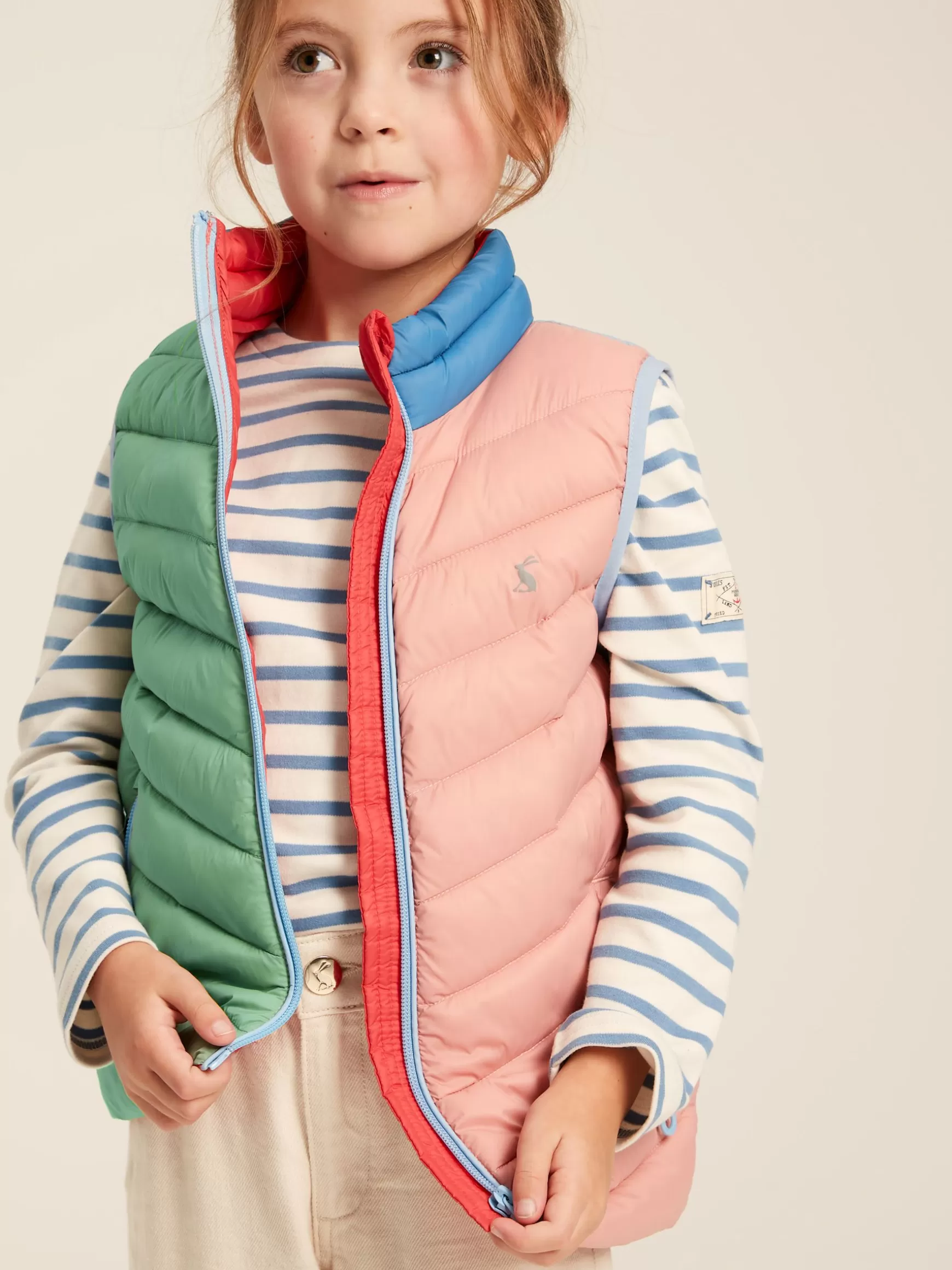 Kids' Crofton Pink Hotchpotch Showerproof Quilted Gilet^Joules Sale