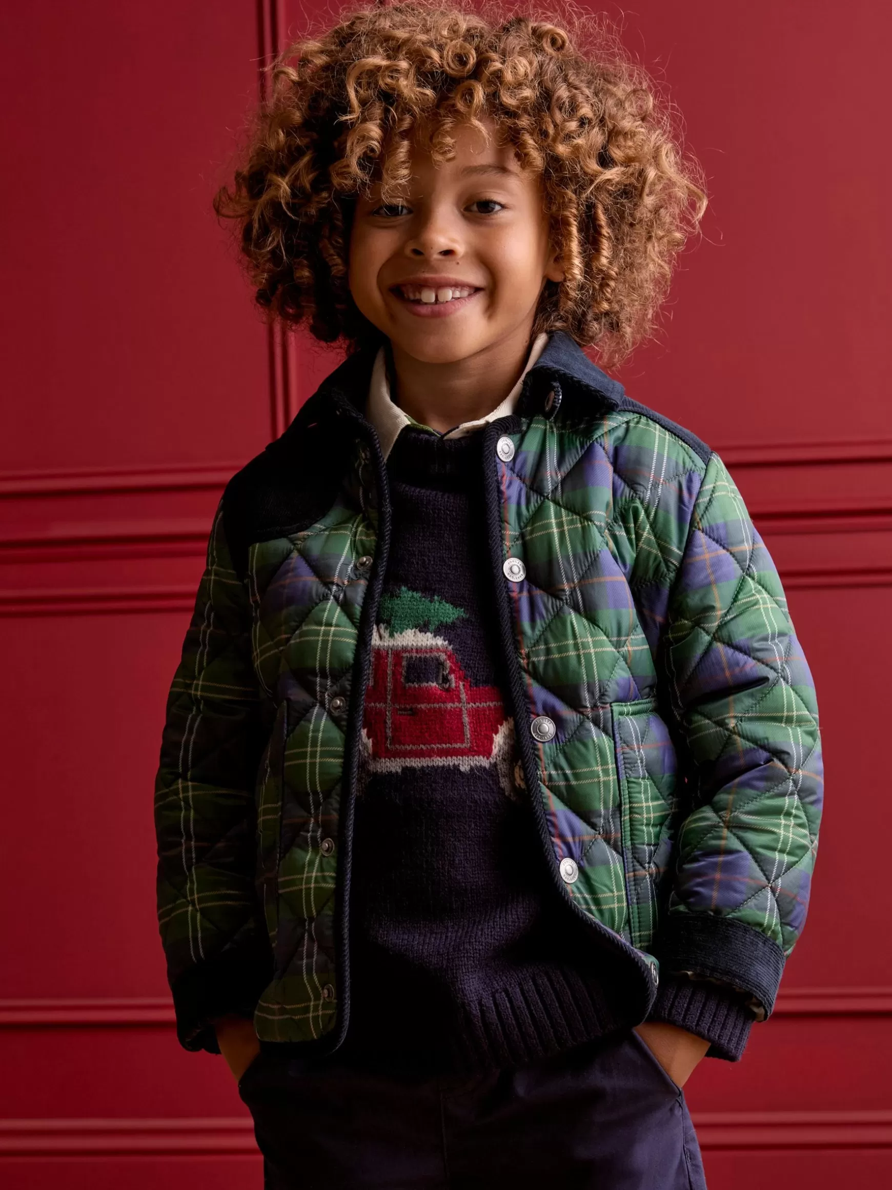 Kids' Freddie Green Check Quilted Checked Jacket^Joules Discount
