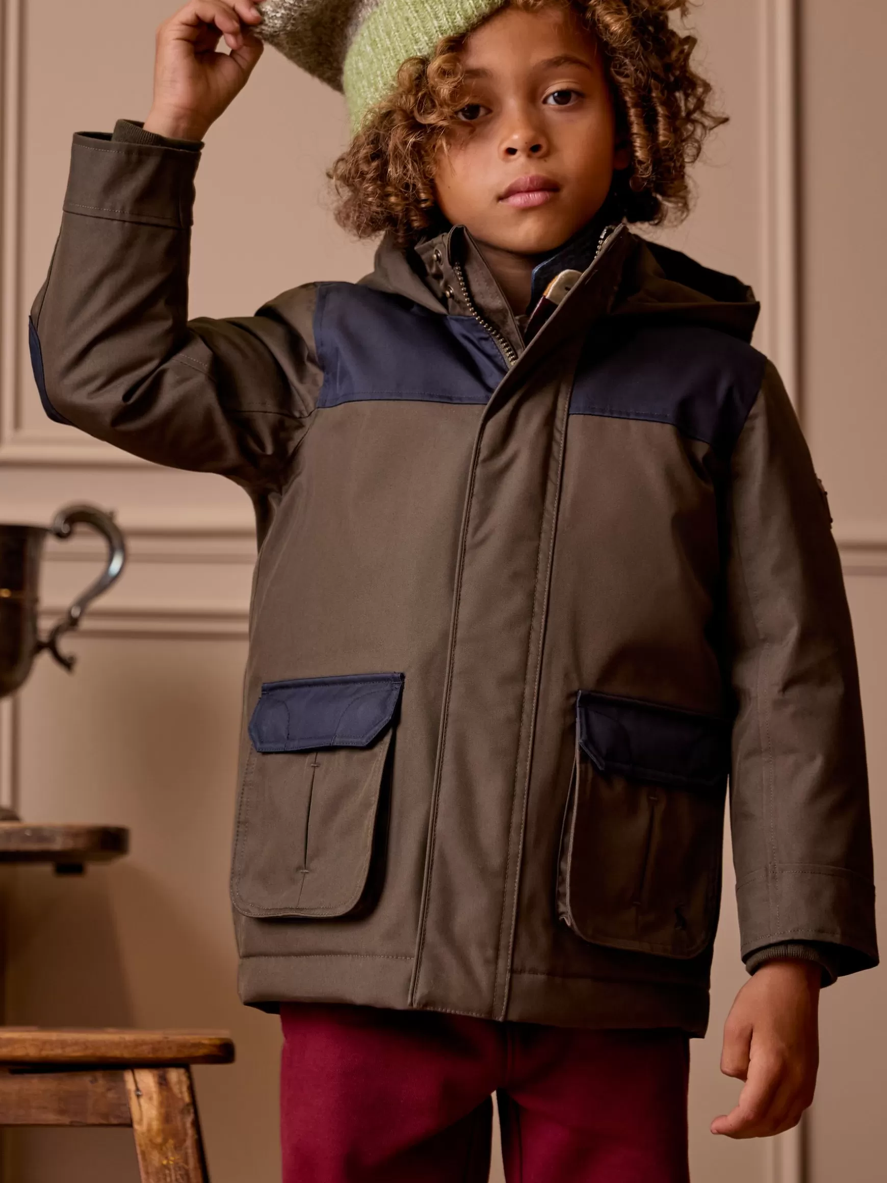 Kids' Ultimate Khaki Green Waterproof Coat with Quilted Lining^Joules Shop