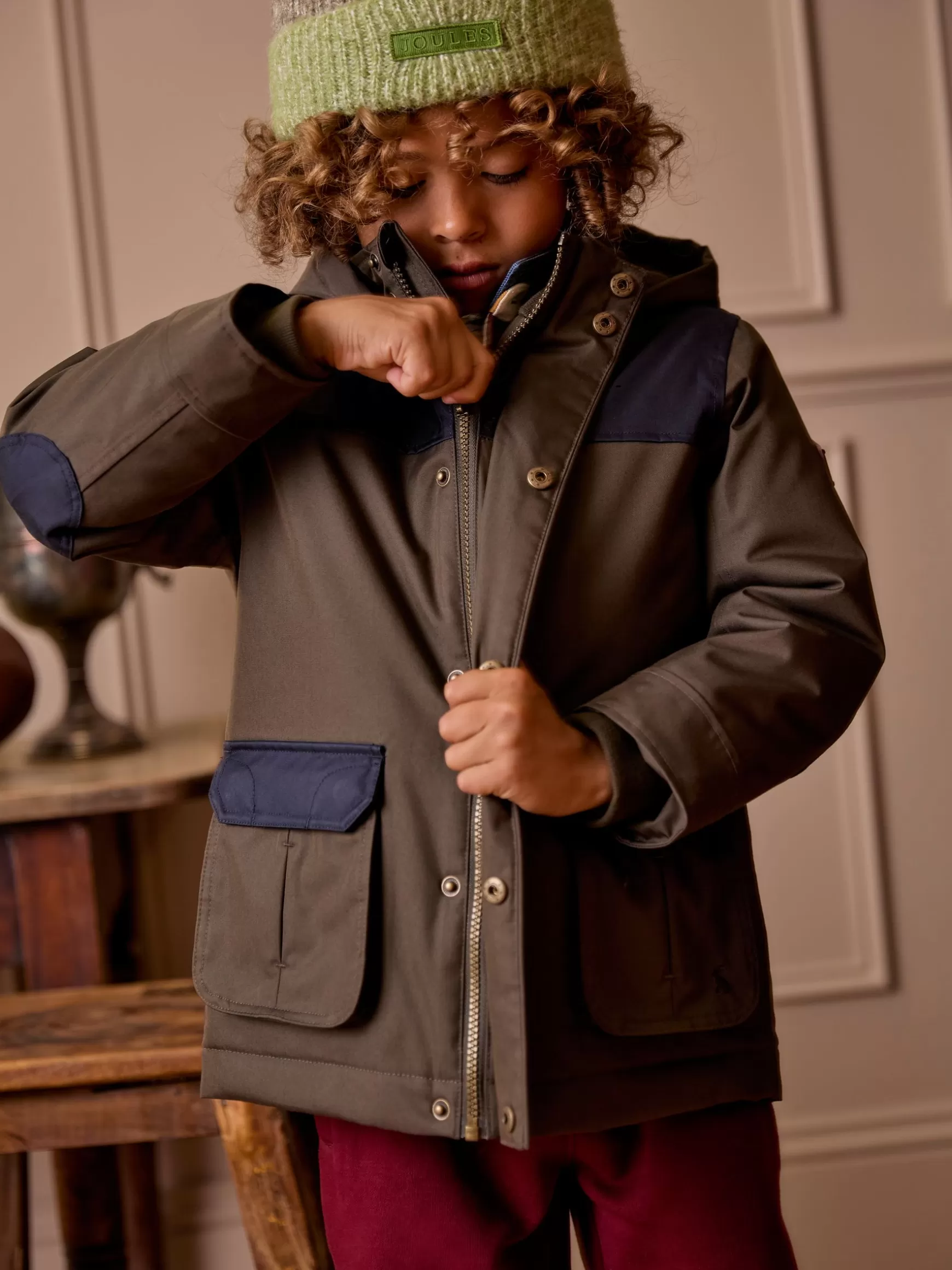 Kids' Ultimate Khaki Green Waterproof Coat with Quilted Lining^Joules Shop