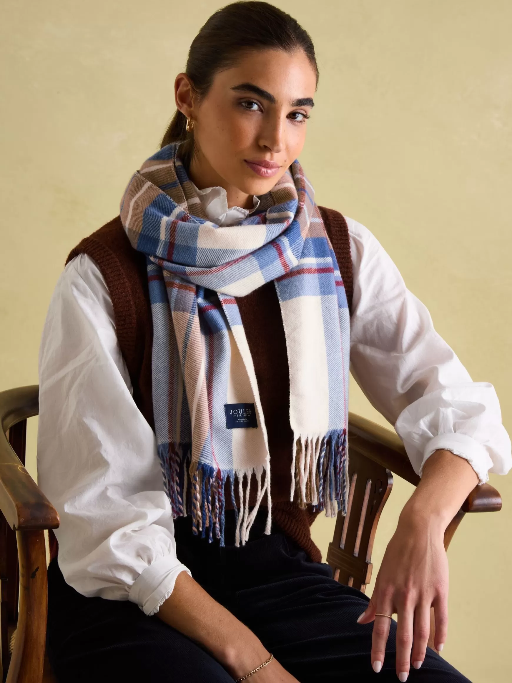 Langtree Cream & Blue Scarf^Joules Cheap