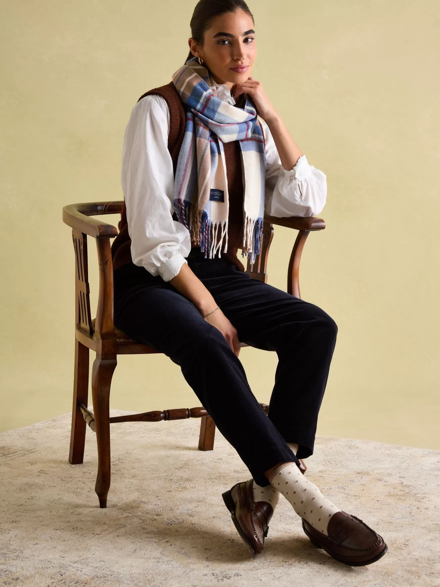 Langtree Cream & Blue Scarf^Joules Cheap