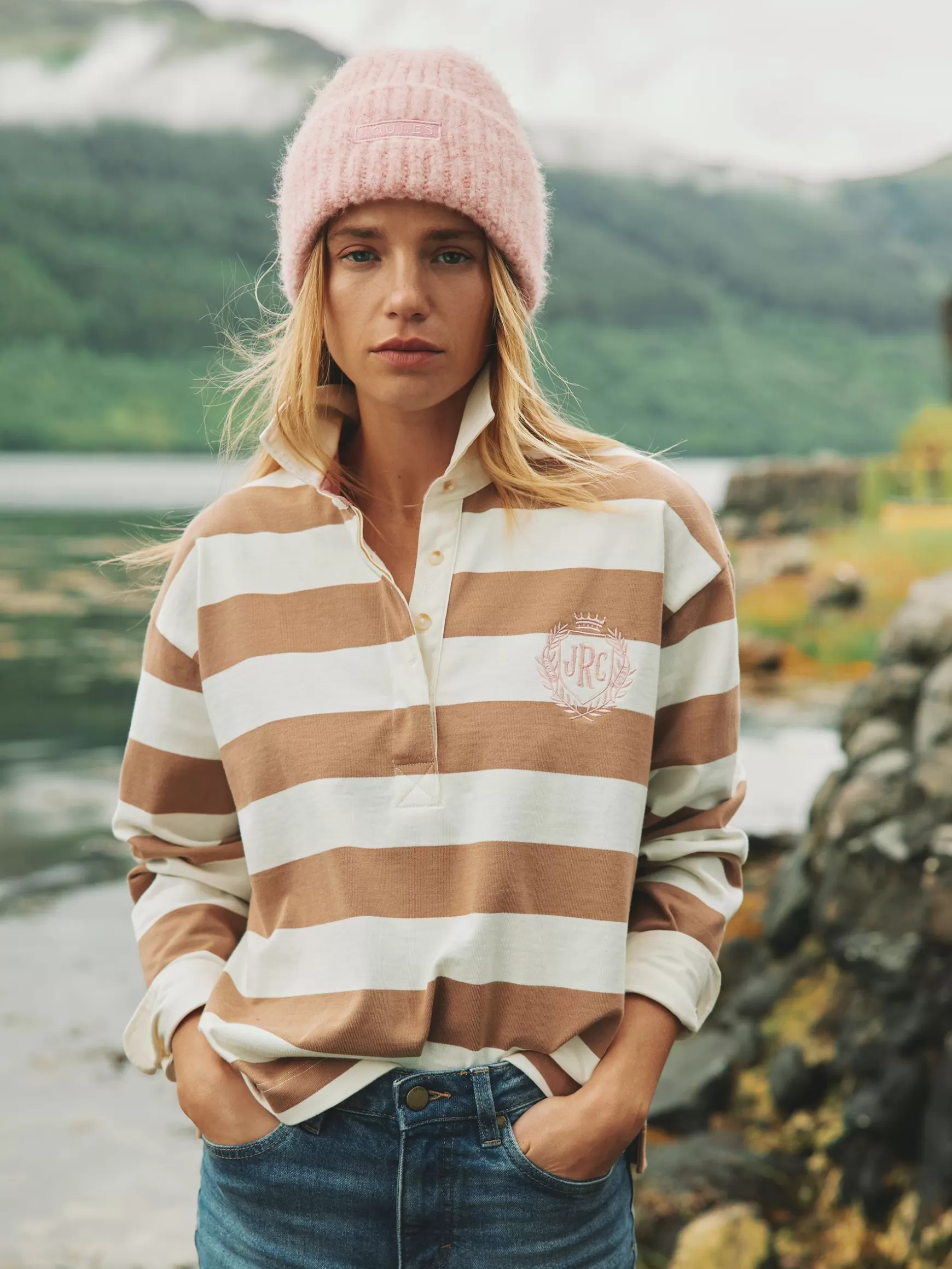 Lara Tan Brown Boxy Fit Rugby Shirt^Joules Cheap
