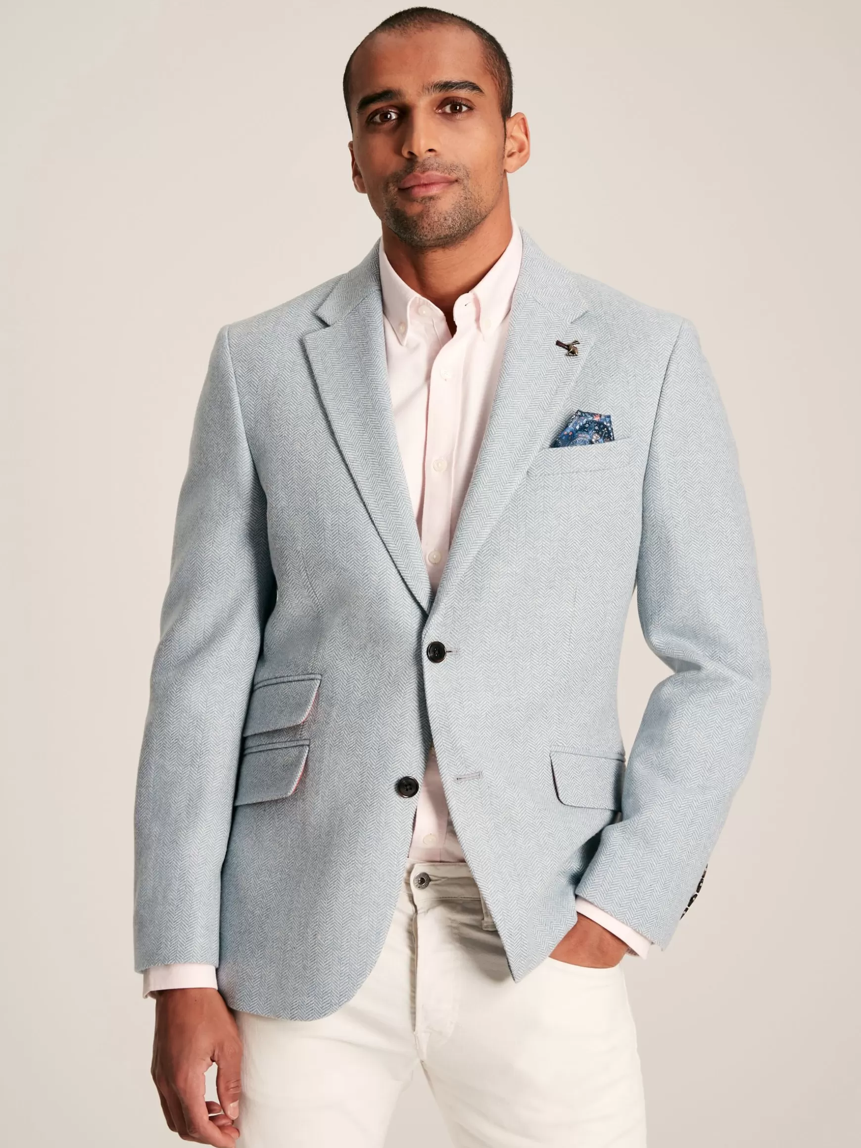 Light Blue Herringbone Texture Slim Fit Blazer^Joules Sale