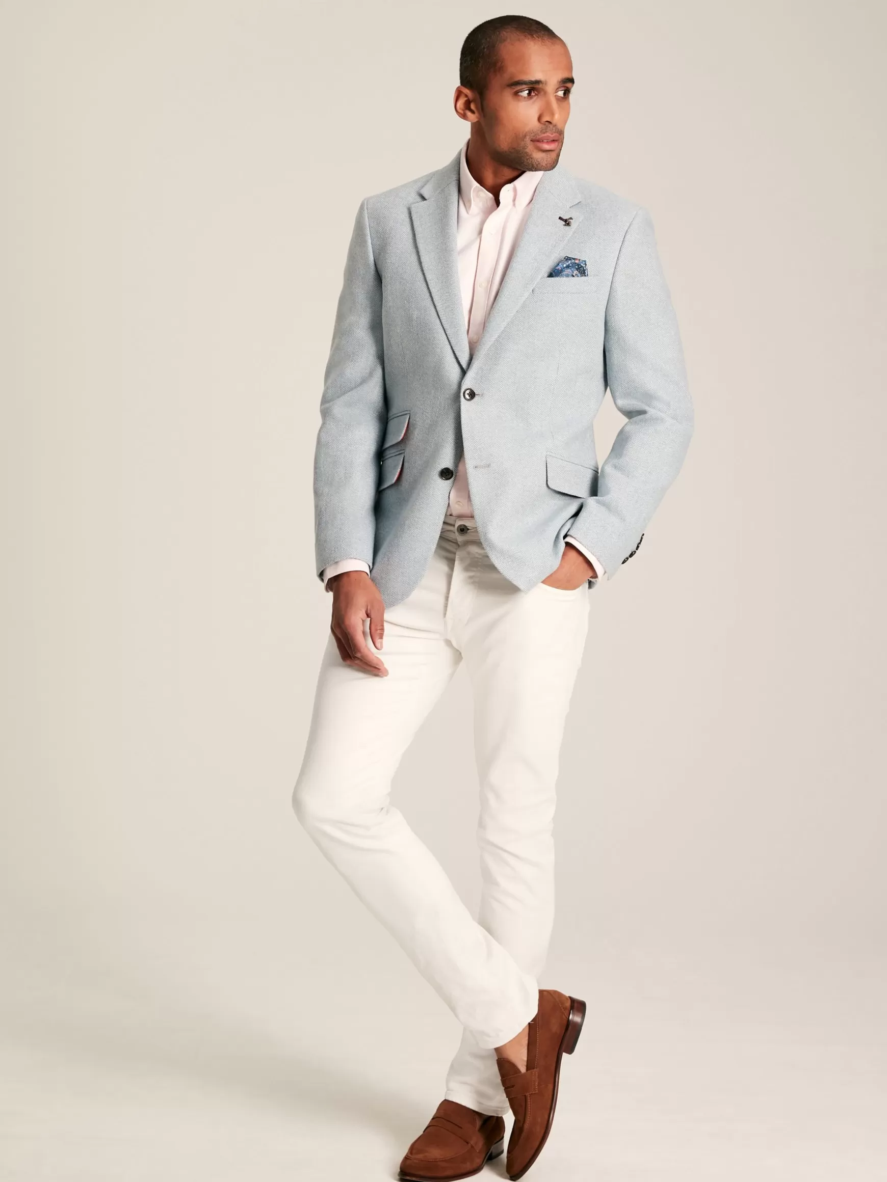 Light Blue Herringbone Texture Slim Fit Blazer^Joules Sale
