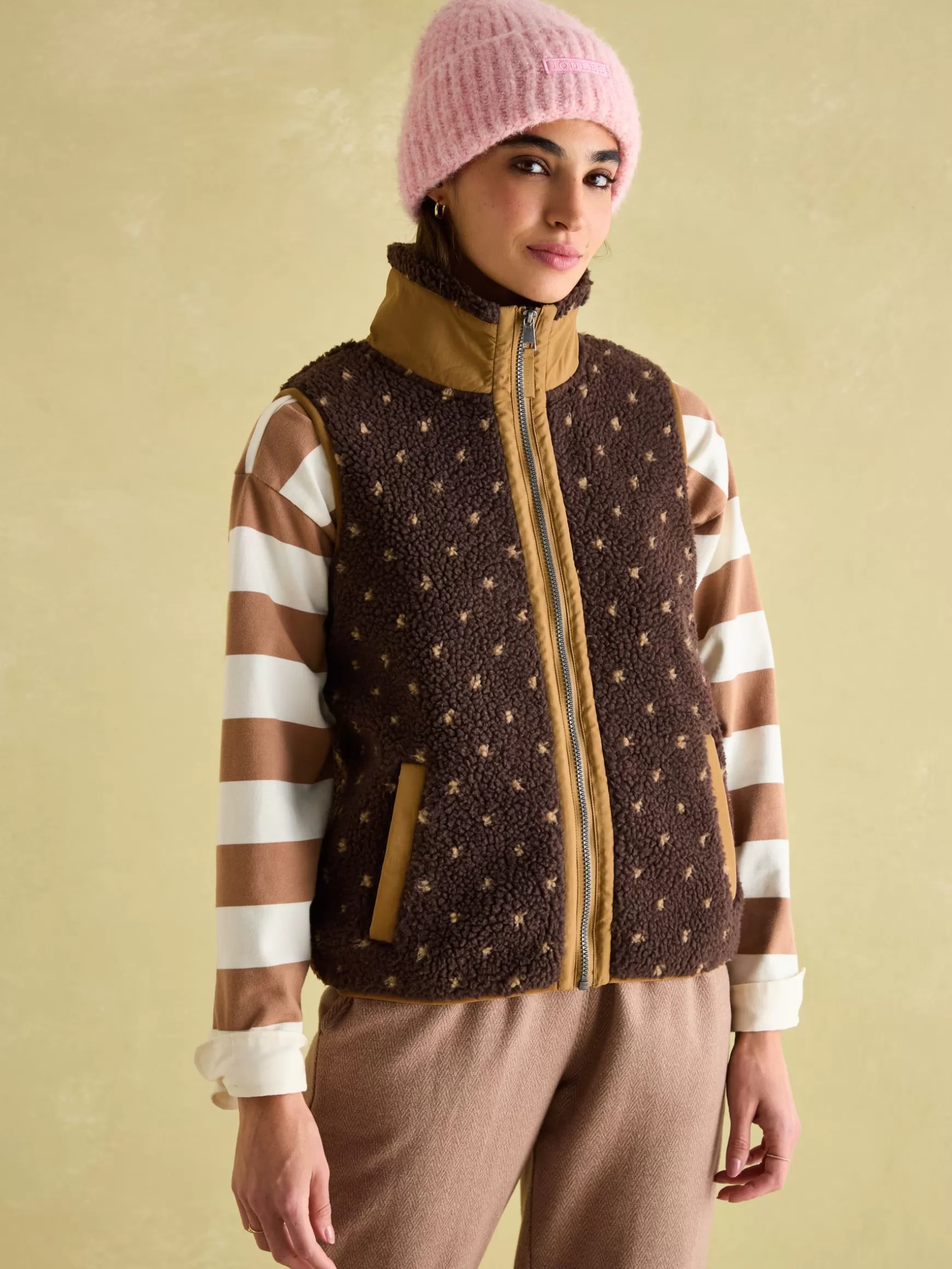 Lilah Chocolate Brown Printed Gilet^Joules New