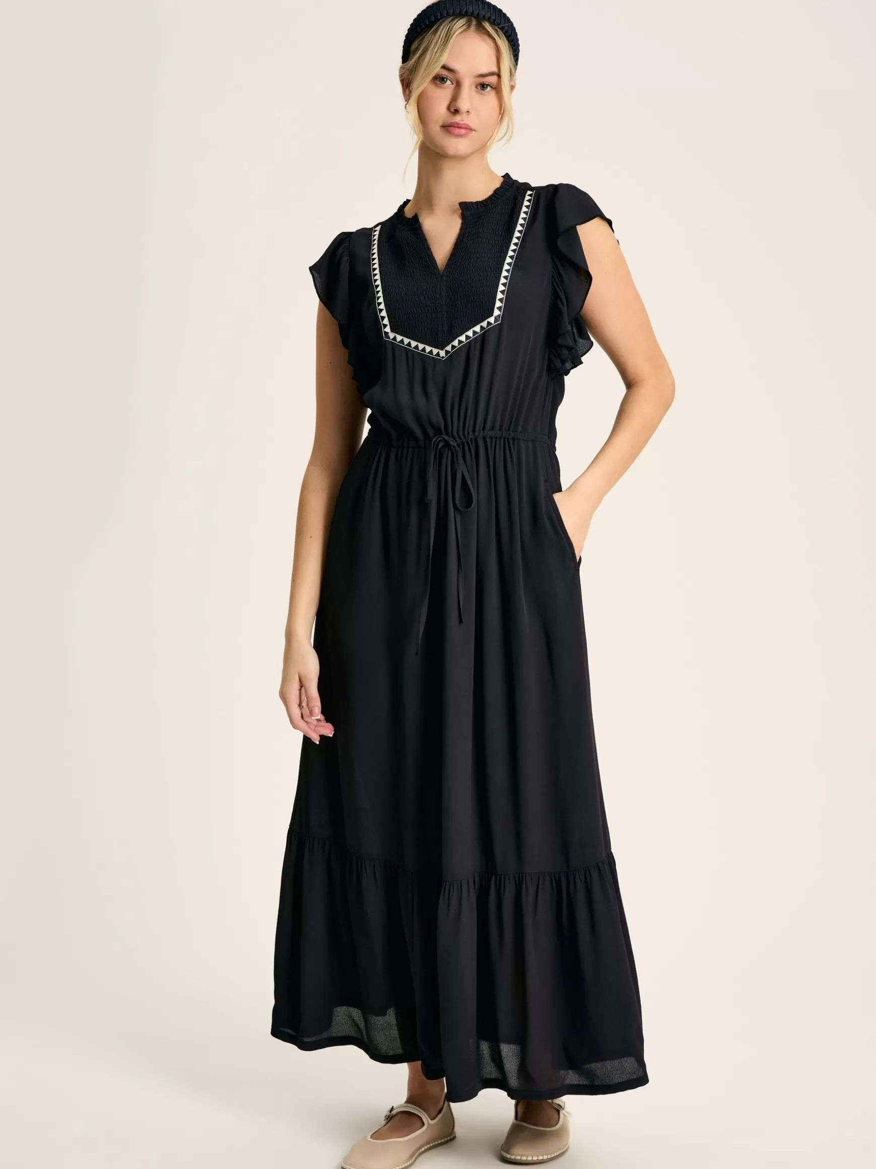 Lillia Navy Blue Tie Waist Tiered Dress^Joules Shop