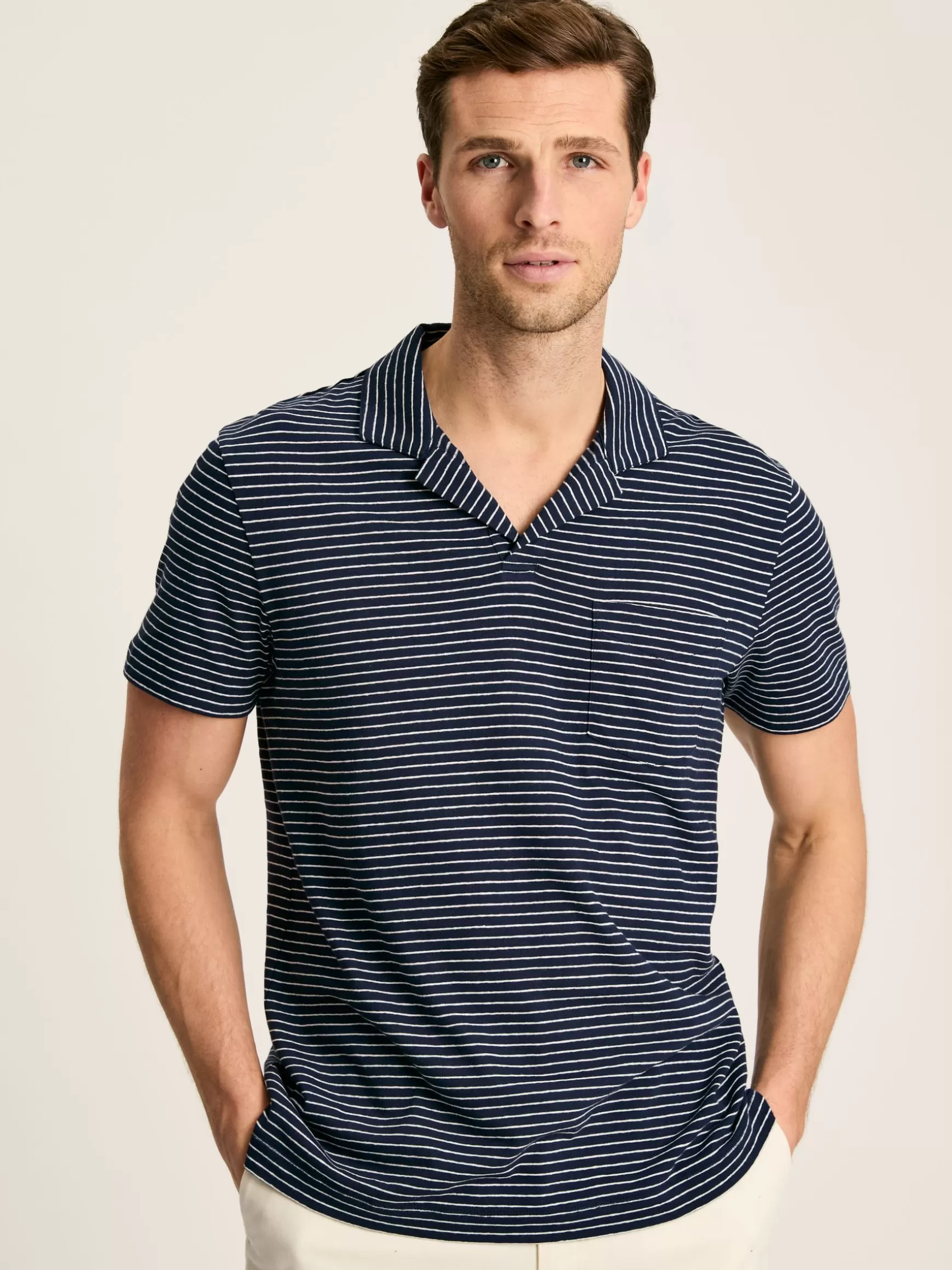 Linen Blend Navy Blue Striped Polo Shirt^Joules Clearance