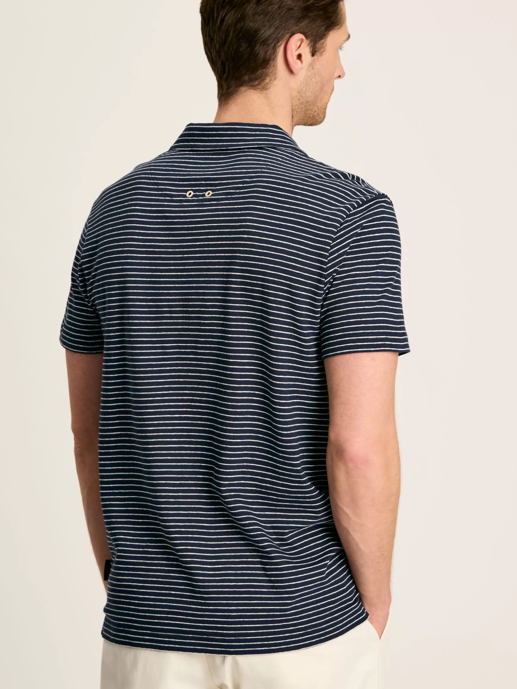 Linen Blend Navy Blue Striped Polo Shirt^Joules Clearance