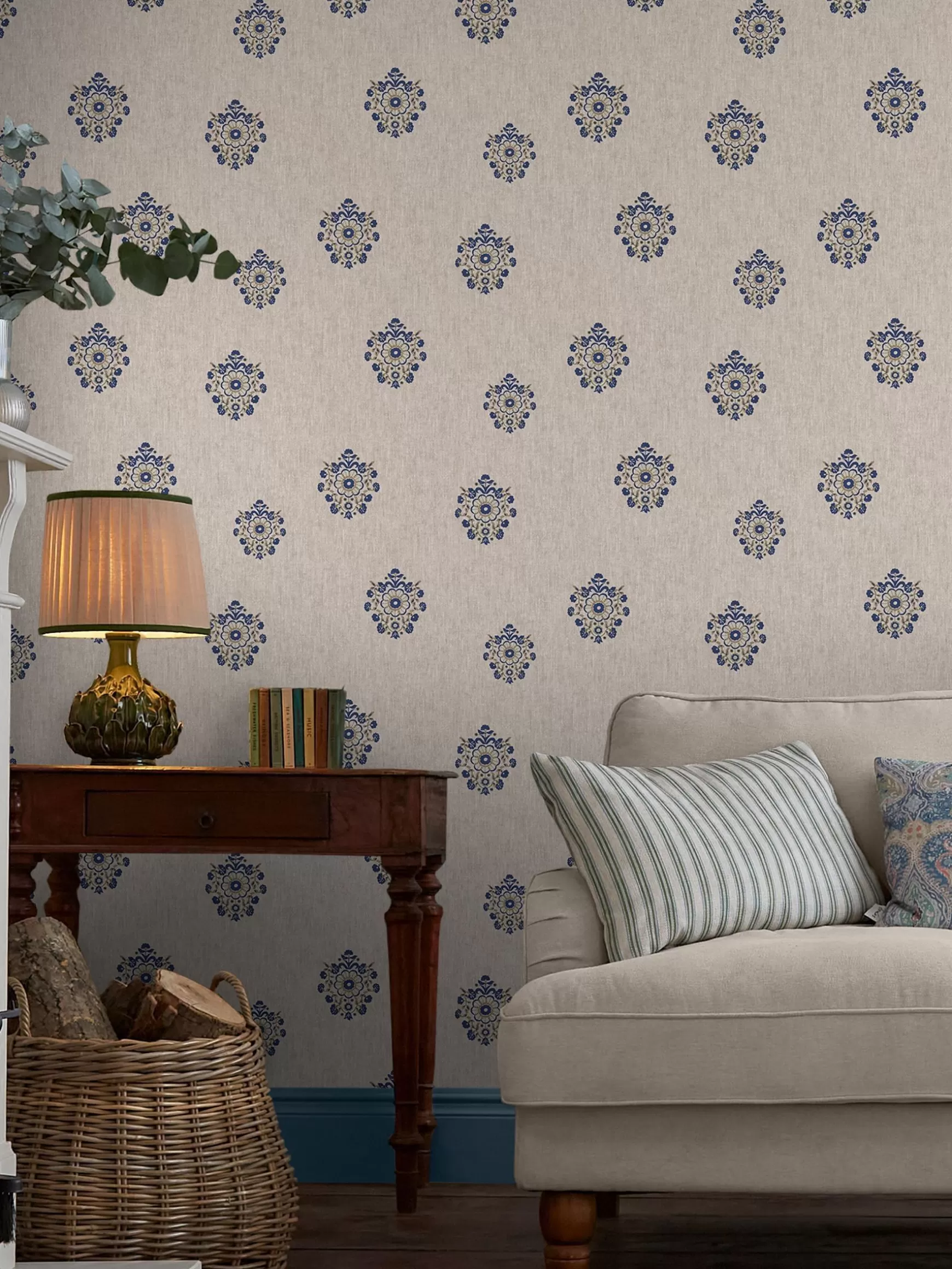 Linen Blue Grove Motif Print 10M Wallpaper^Joules Outlet