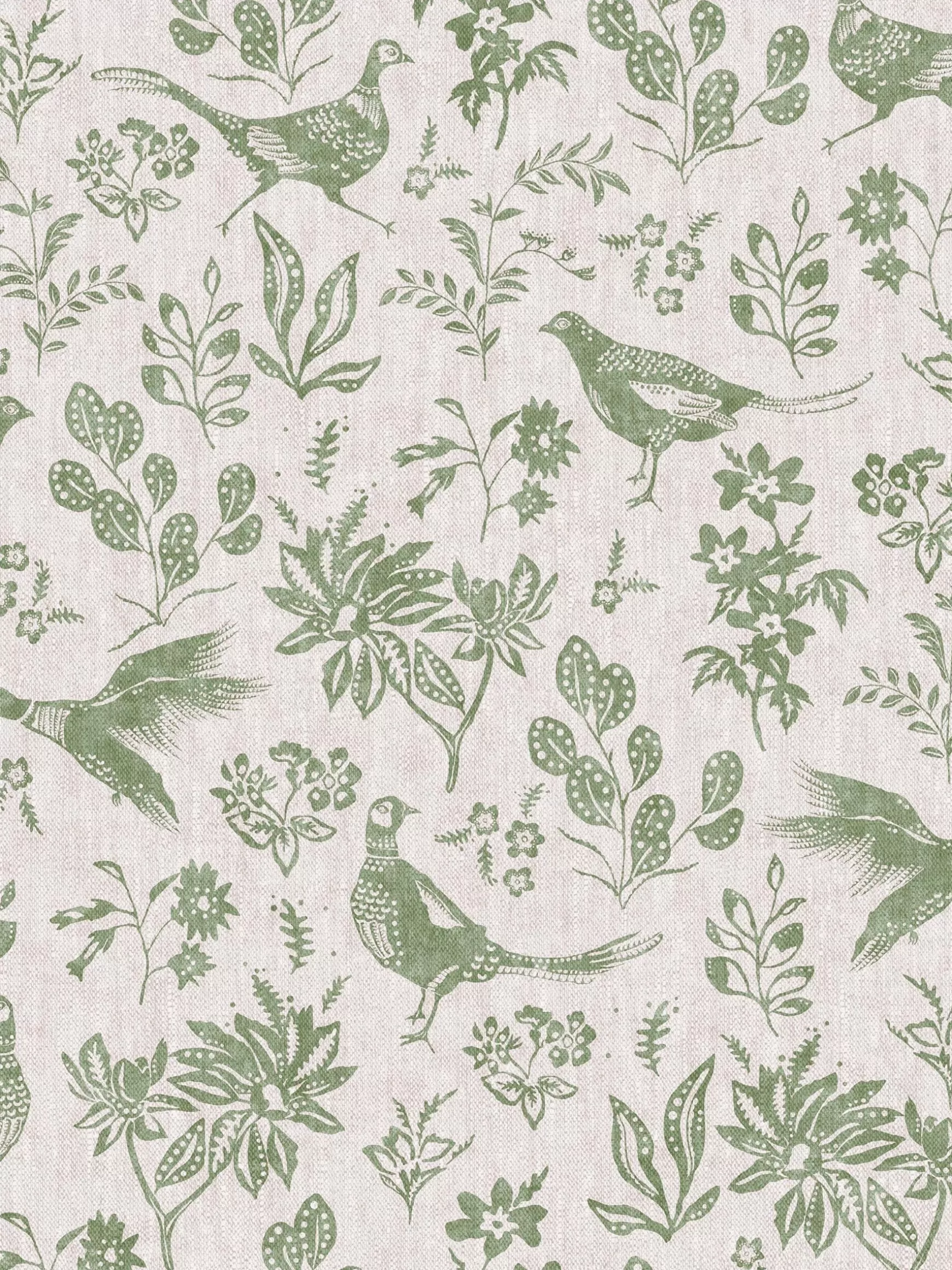 Linen Green Pheasant Print 10M Wallpaper^Joules Shop