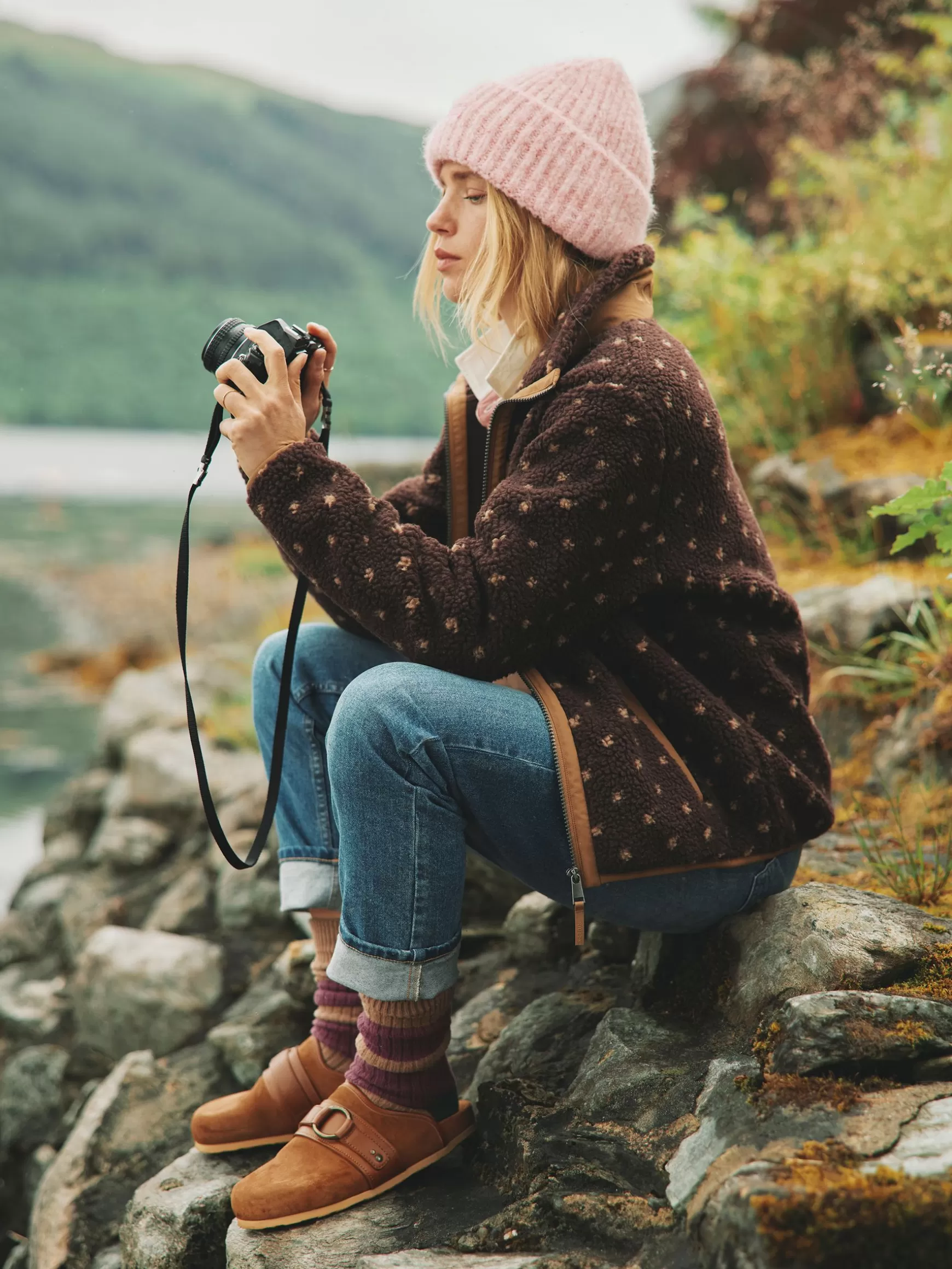 Lottie Chocolate Brown spot Borg Fleece Jacket^Joules Online