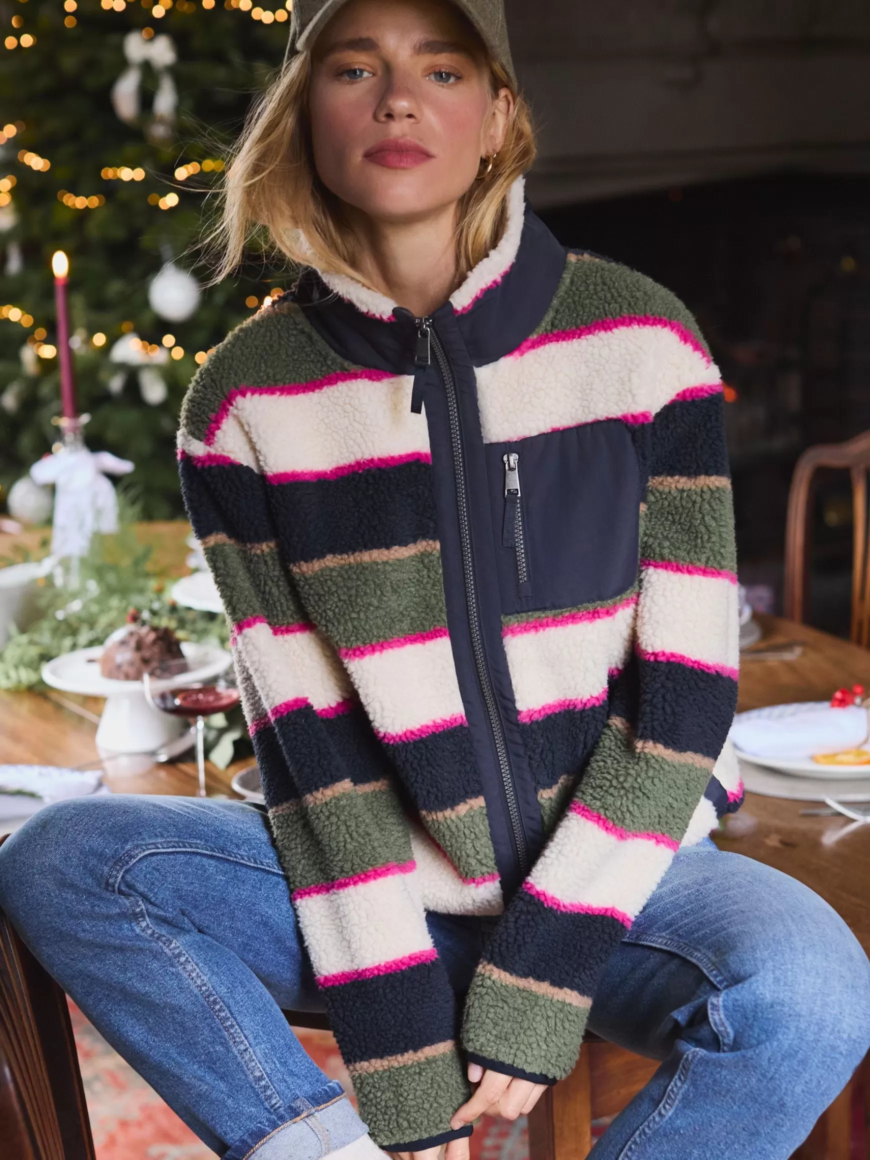 Lottie Multi stripe Borg Fleece Jacket^Joules Discount