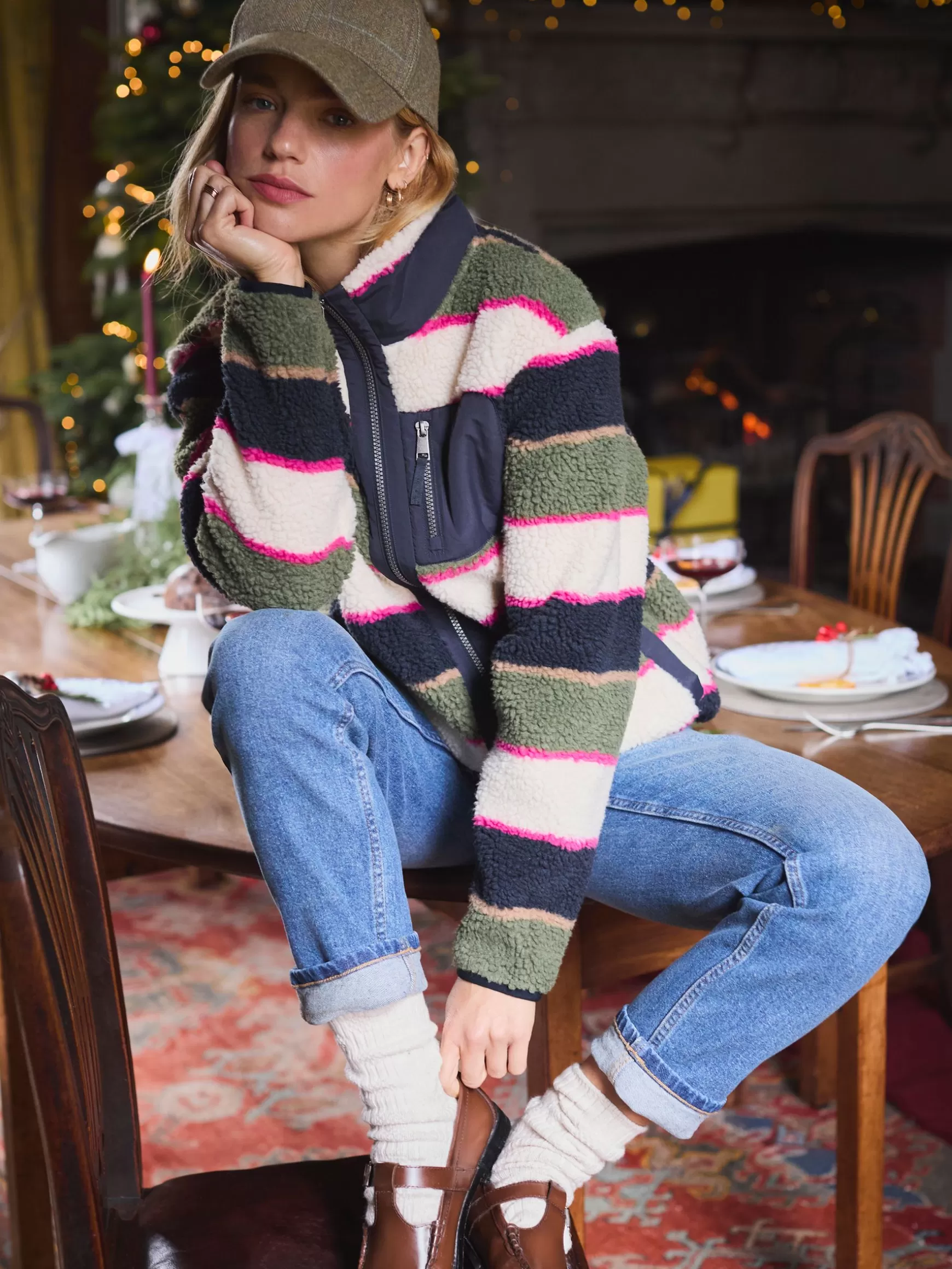 Lottie Multi stripe Borg Fleece Jacket^Joules Discount