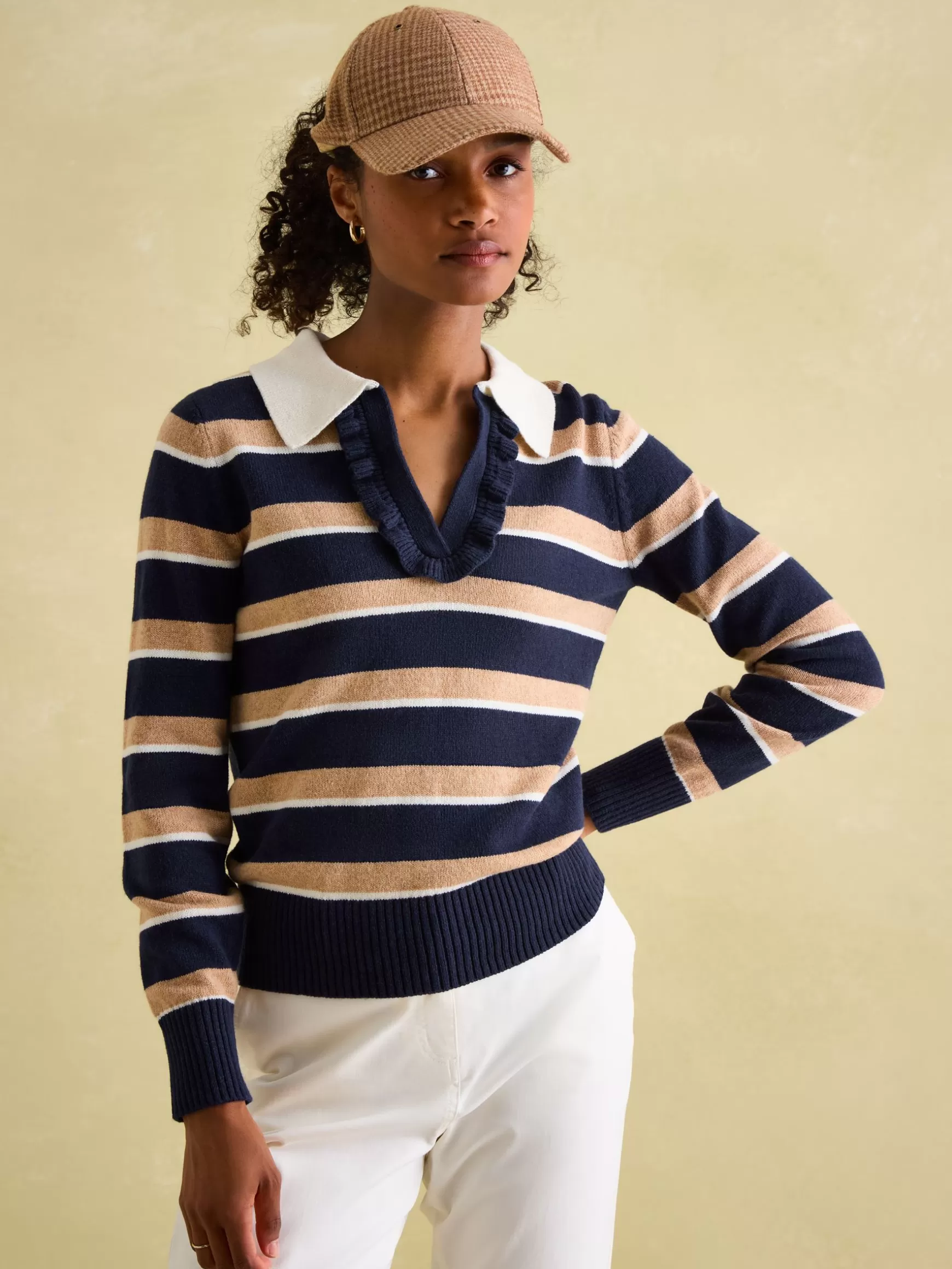 Maddie V Neck Stripe Jumper with Collar^Joules Outlet