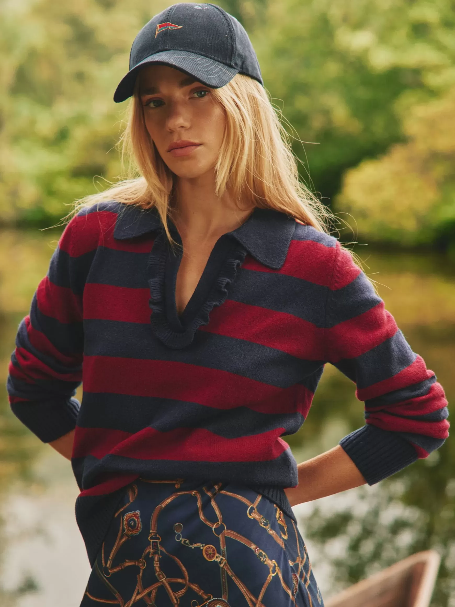 Maddie V Neck Stripe Jumper with Collar^Joules Cheap