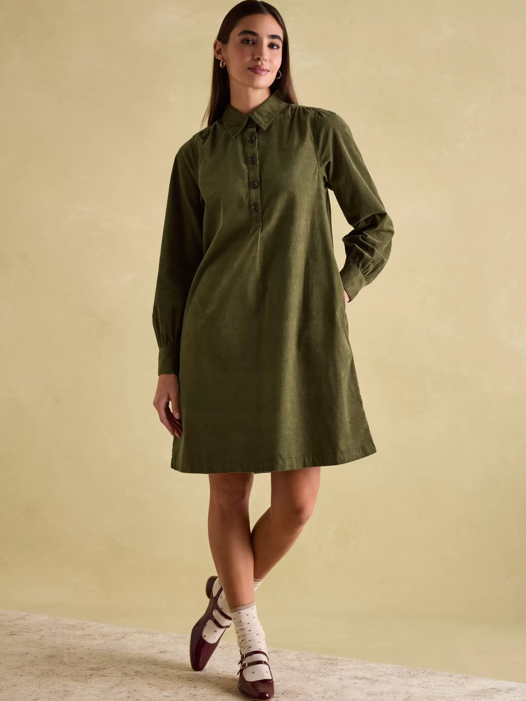 Maple Khaki Green Corduroy Shirt Dress^Joules Flash Sale