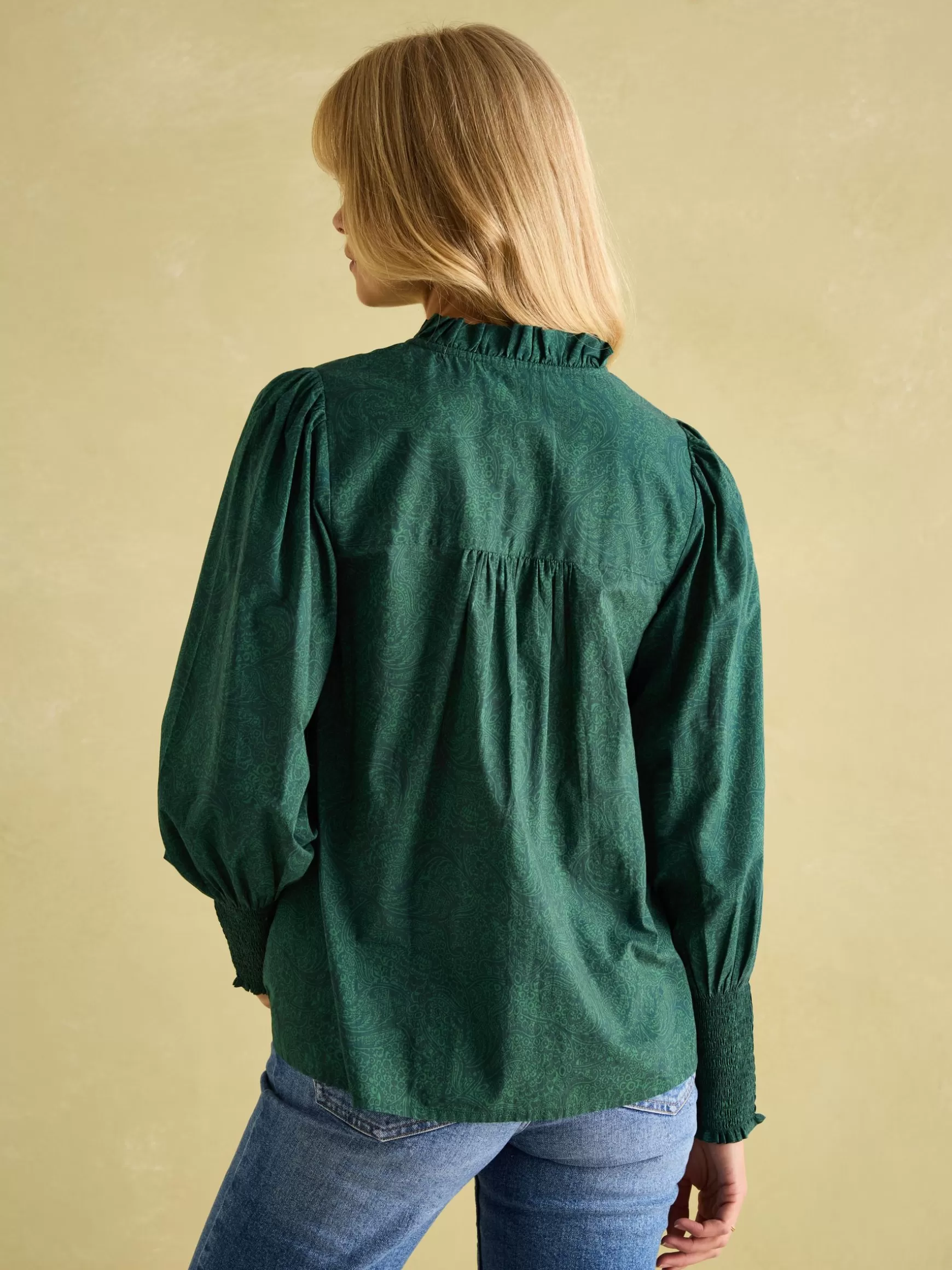 Mariella Green Paisley Cotton Frill Neck Blouse^Joules New