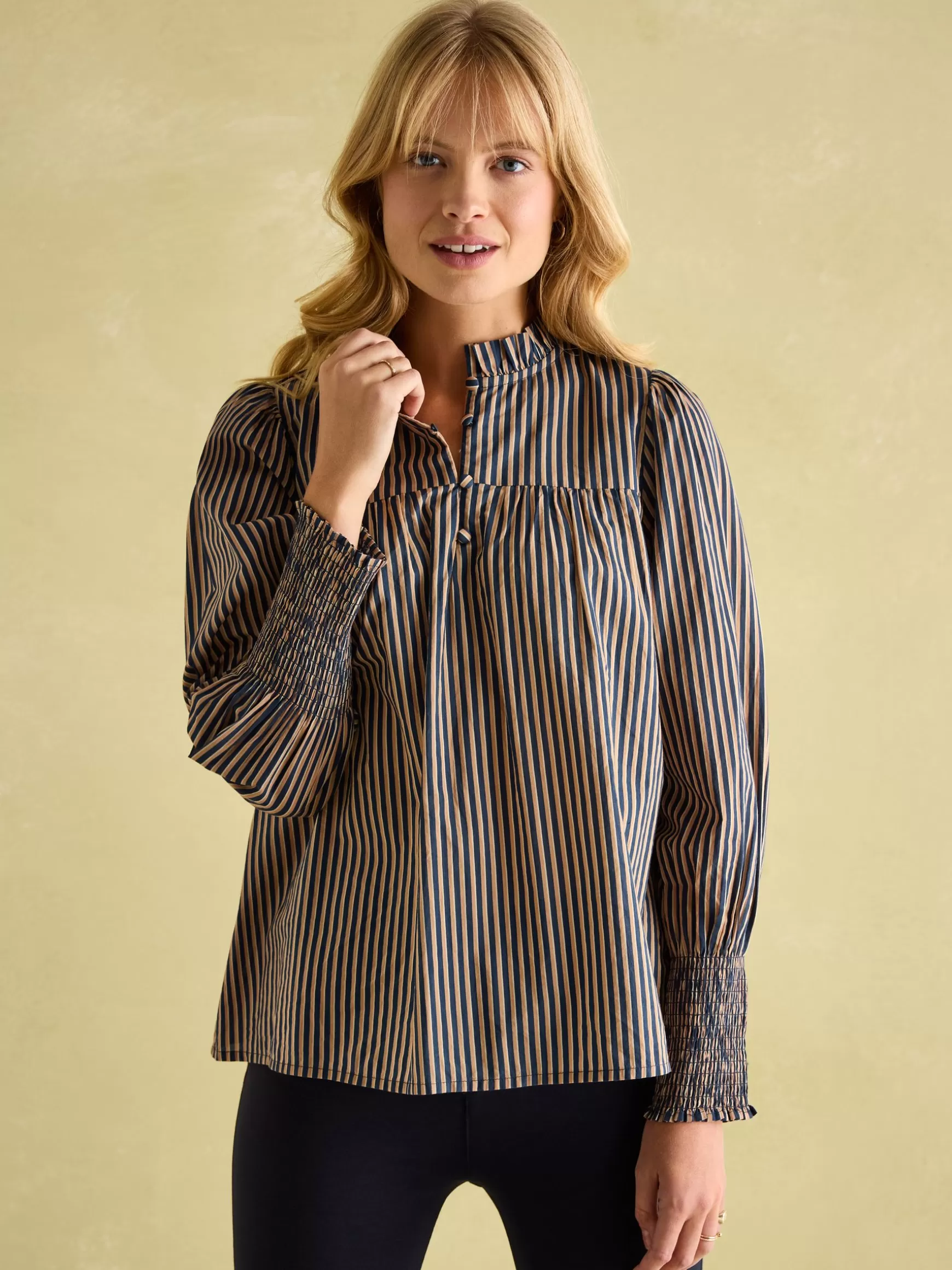 Mariella Navy Stripe Cotton Frill Neck Blouse^Joules Flash Sale
