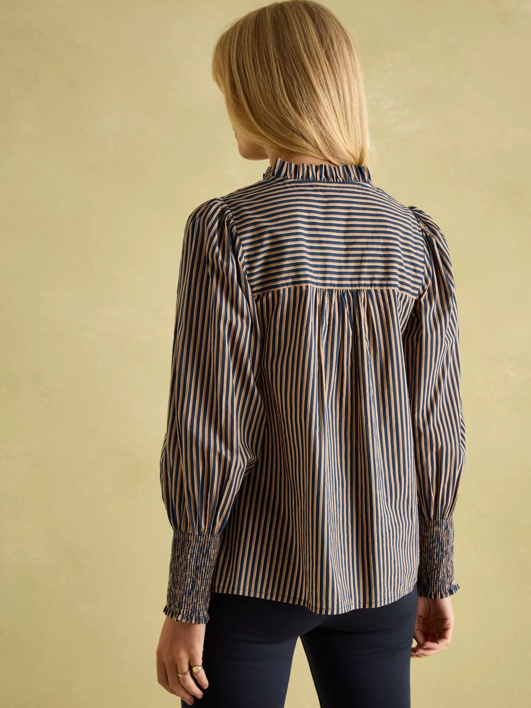 Mariella Navy Stripe Cotton Frill Neck Blouse^Joules Flash Sale