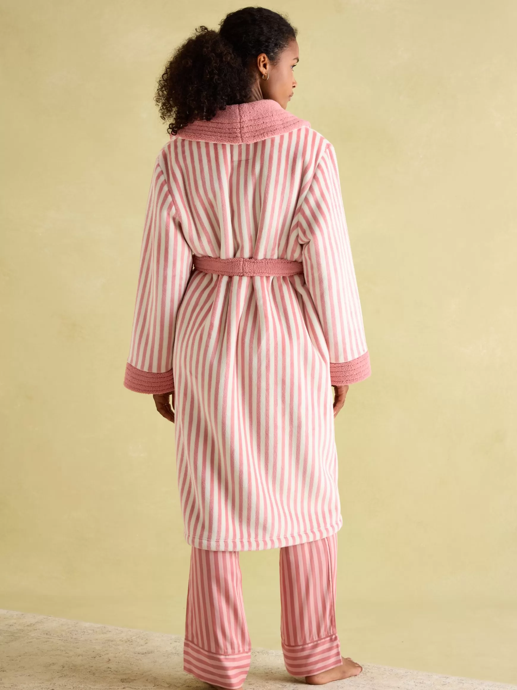 Matilda Pink & White Fleece Lined Striped Dressing Gown^Joules Best