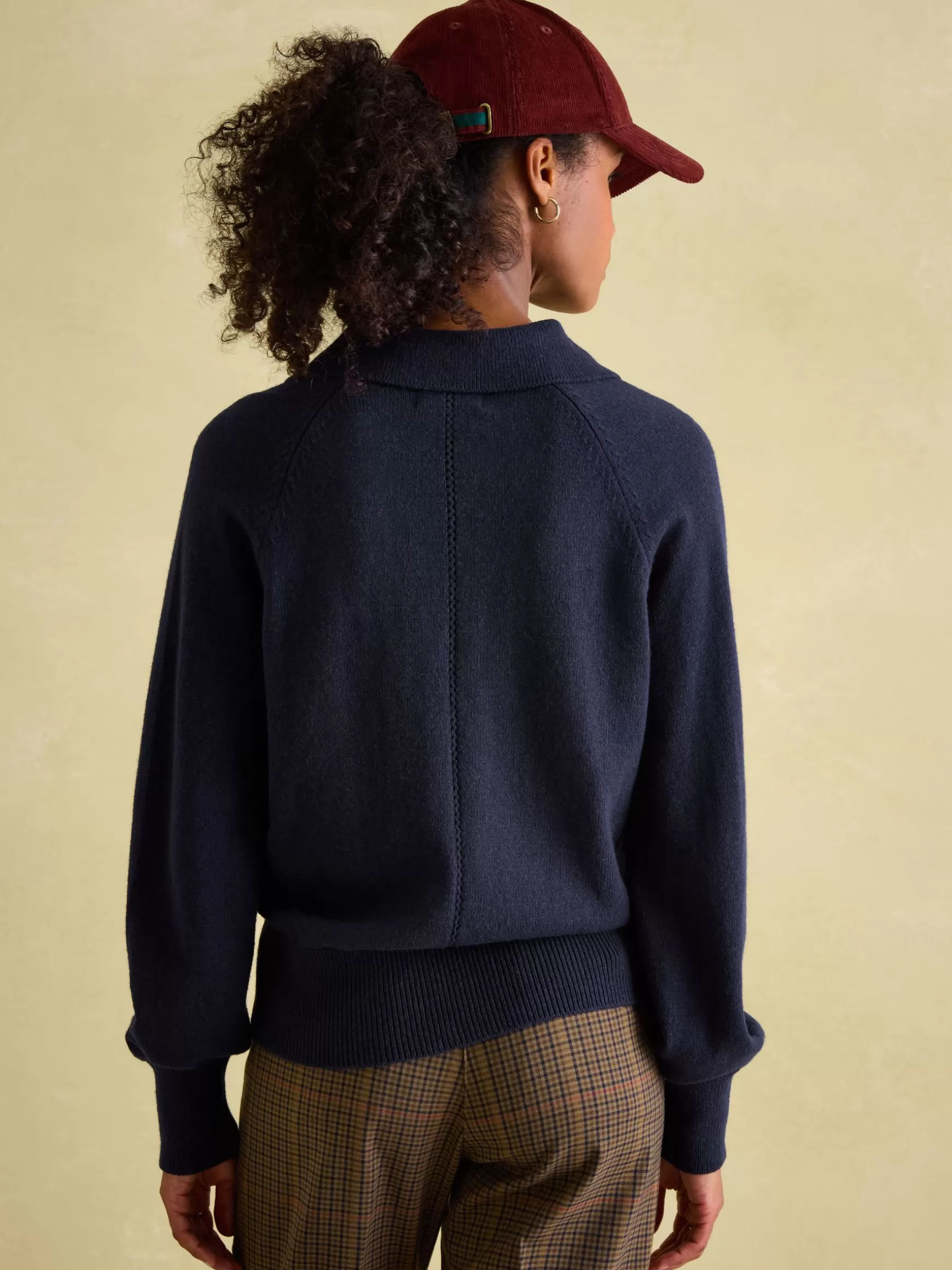 Mia Navy Blue Pointelle Jumper with Open Collar^Joules Outlet