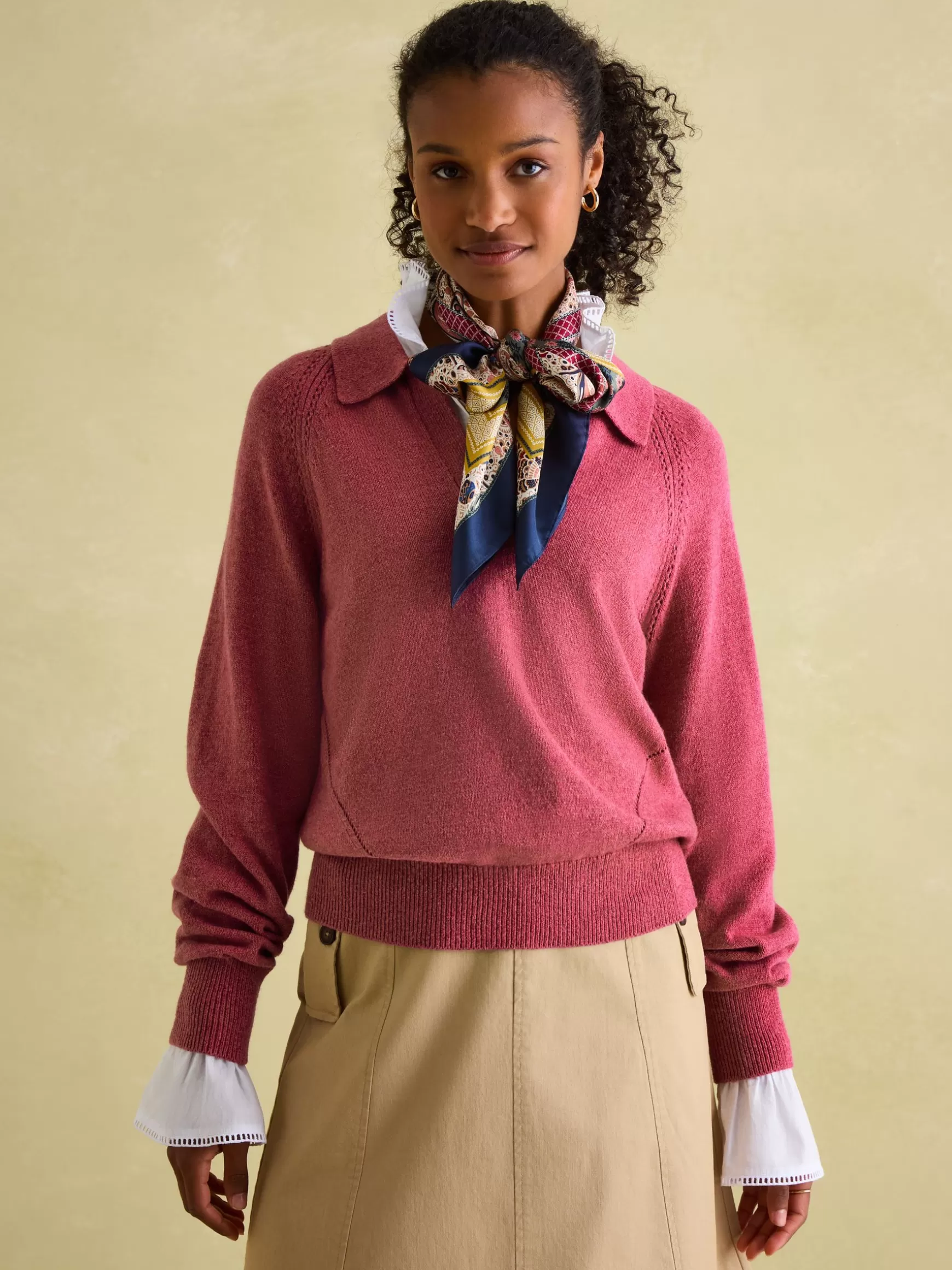Mia Raspberry Pink Pointelle Jumper with Open Collar^Joules Fashion