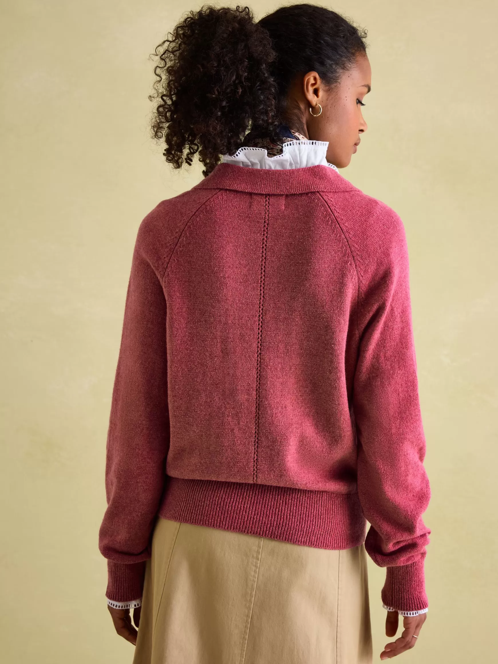 Mia Raspberry Pink Pointelle Jumper with Open Collar^Joules Fashion