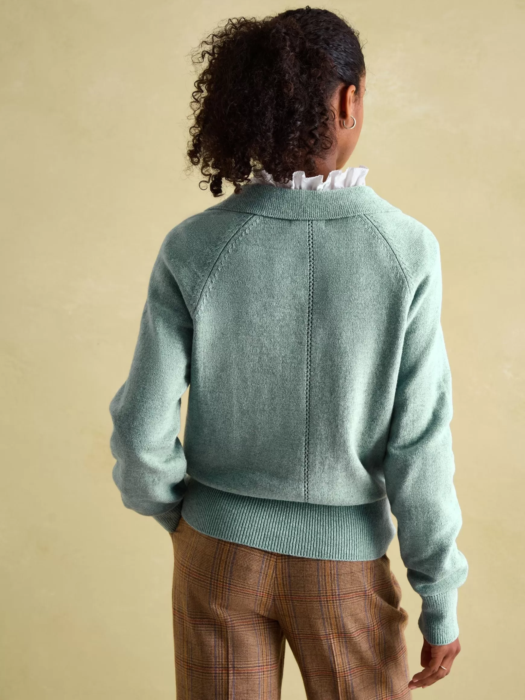 Mia Teal Blue Pointelle Jumper with Open Collar^Joules Clearance