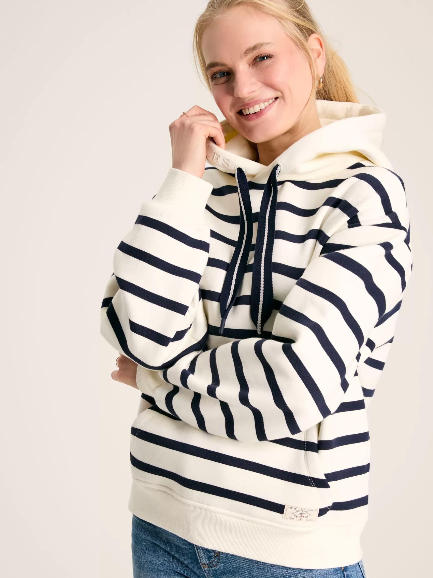 Milbourne Navy & White Striped Embroidered Hoodie^Joules Discount