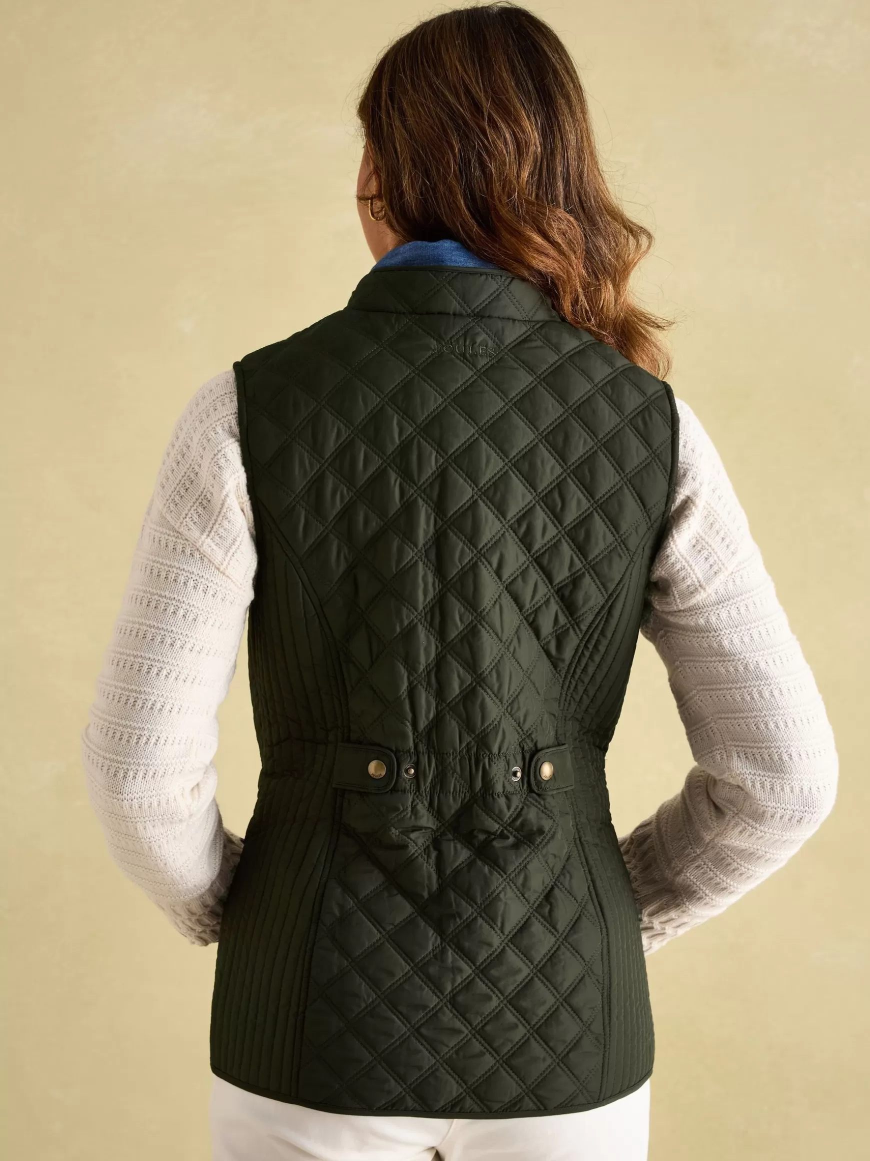 Minx Khaki Green Showerproof Diamond Quilted Gilet^Joules Clearance