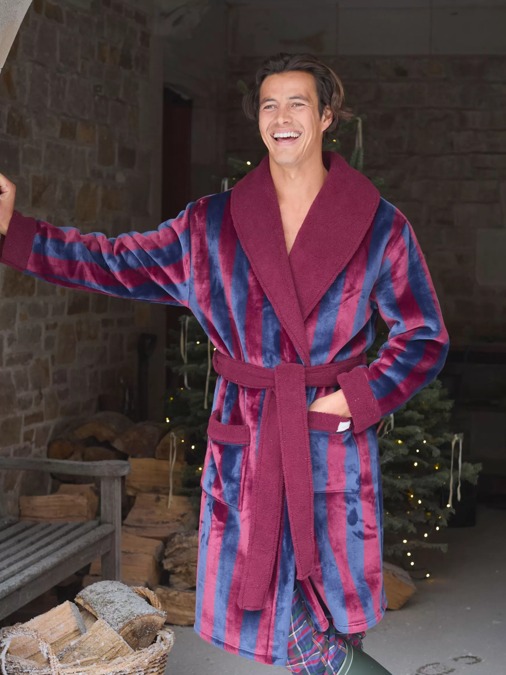 Montague Fleece Lined Dressing Gown^Joules Shop
