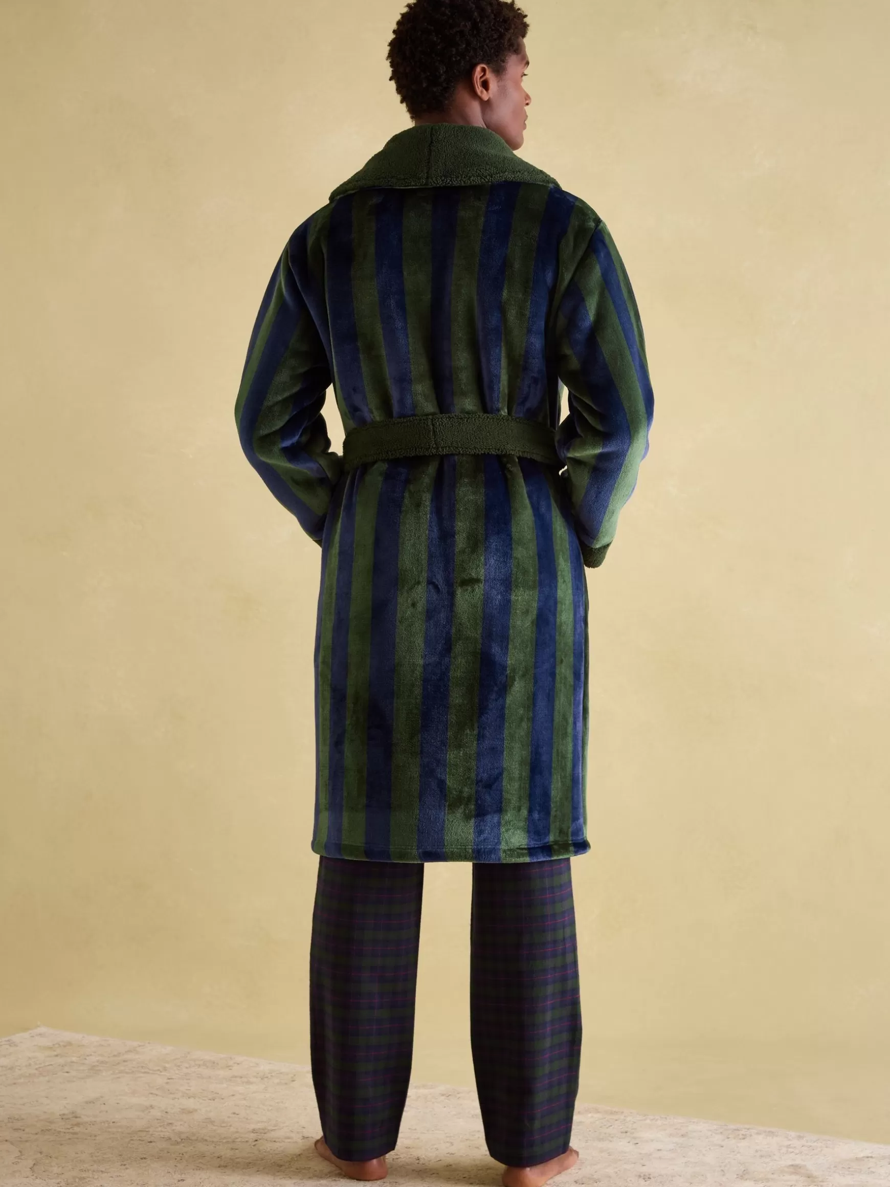 Montague Green & Navy Stripe Fleece Lined Dressing Gown^Joules Cheap